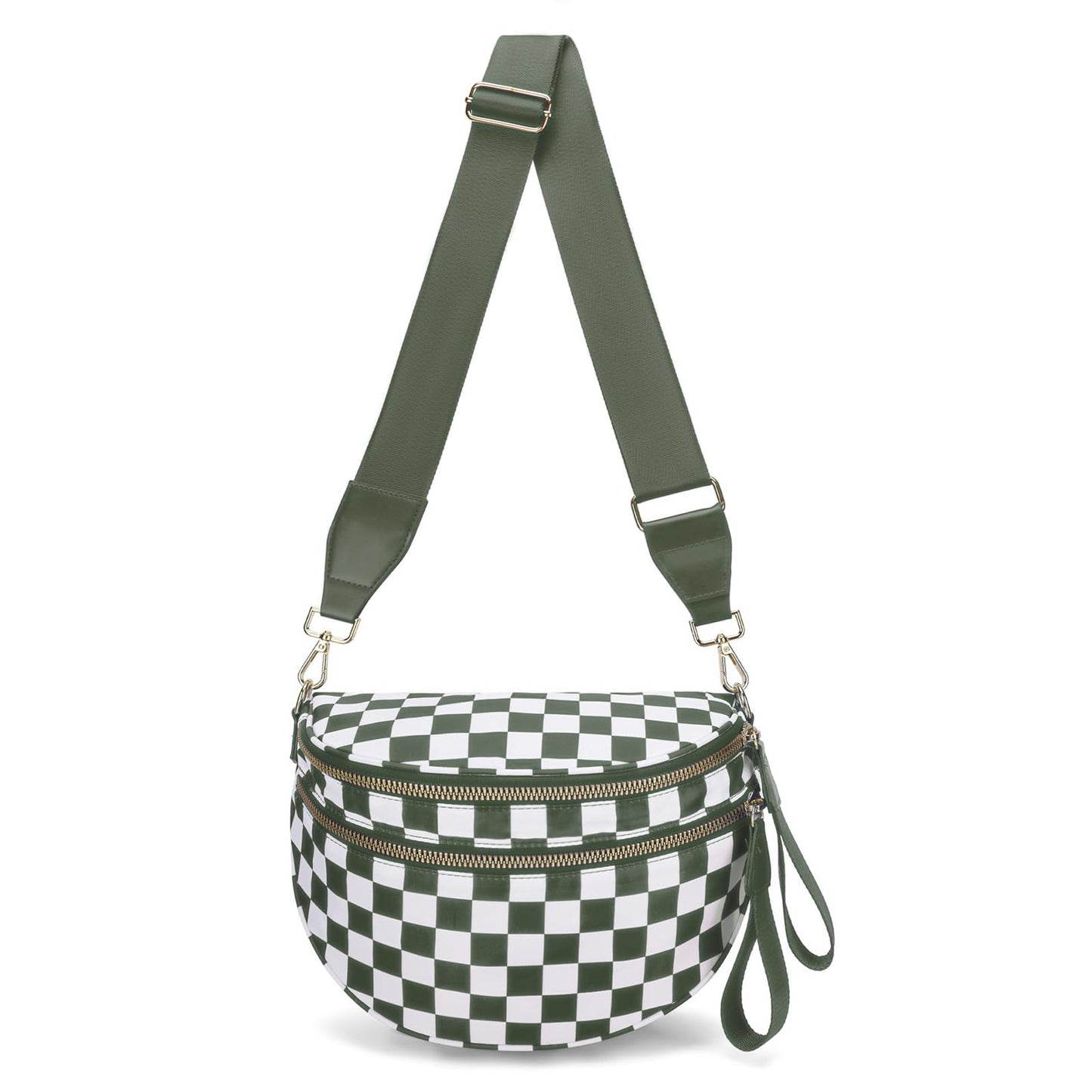 WOOMADA Checkered Crossbody Bag Bum Bag for Women, Fanny Pack Checkered Purse, Belt Bag with Shoulder Strap(Brown Checkerboard)