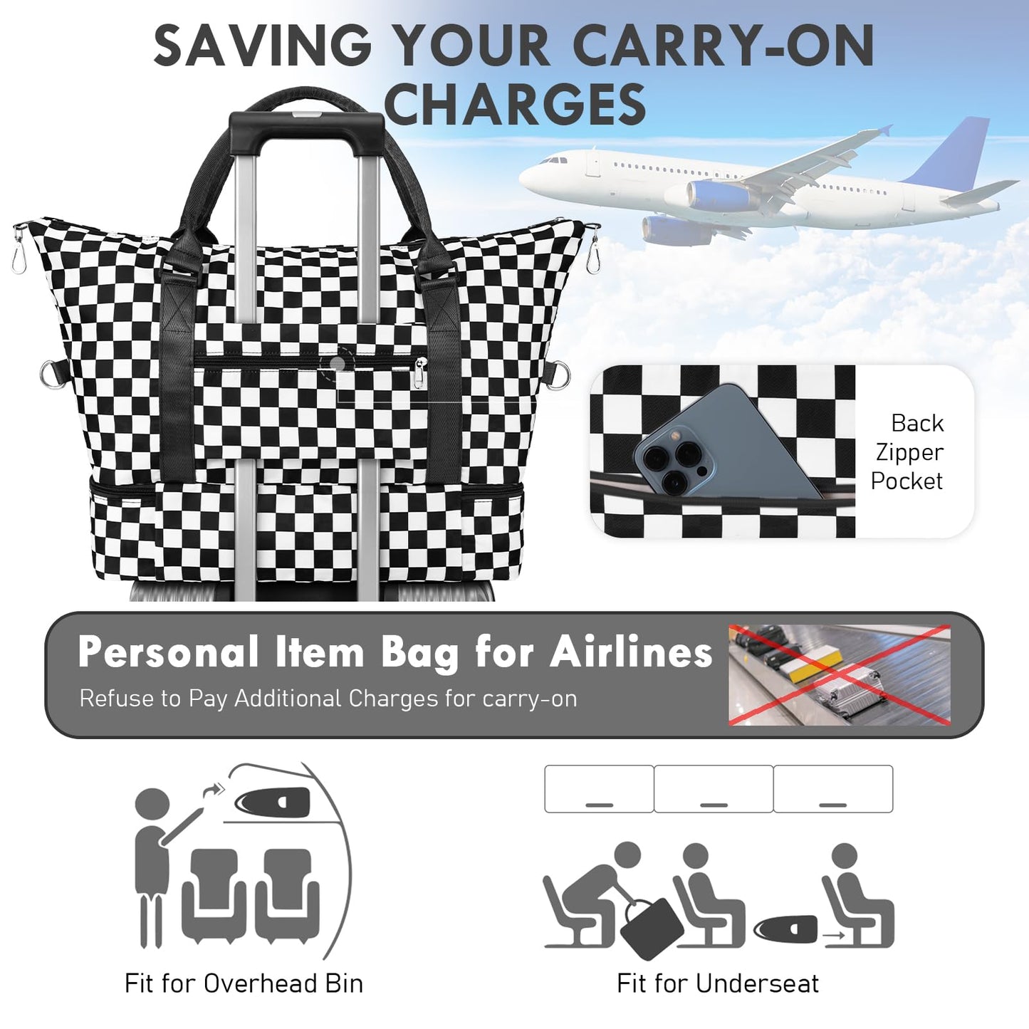 WOOMADA Weekender Overnight Bag for Women, Shoulder Travel Duffel with Shoes Compartment,Gym Bag with Toiletry Bag