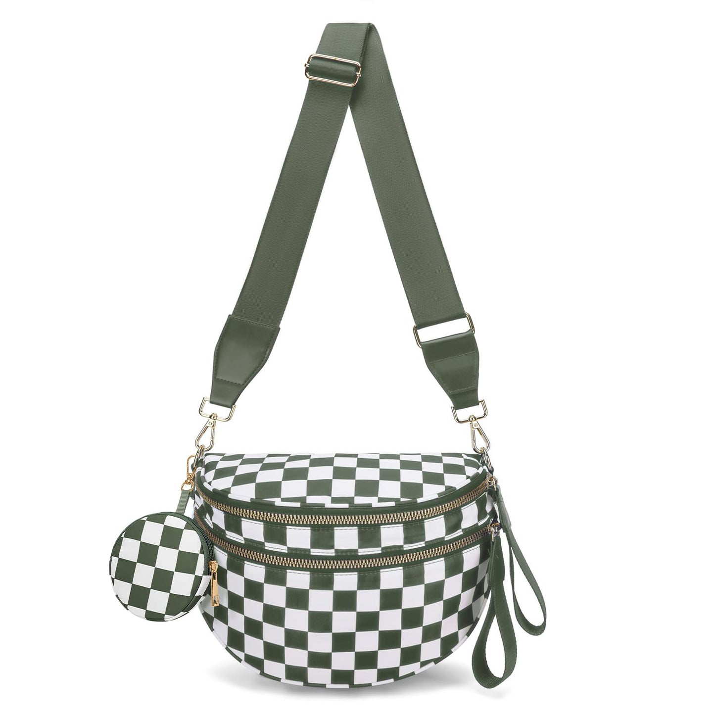 WOOMADA Checkered Crossbody Bag Bum Bag for Women, Fanny Pack Checkered Purse, Belt Bag with Shoulder Strap(Brown Checkerboard)