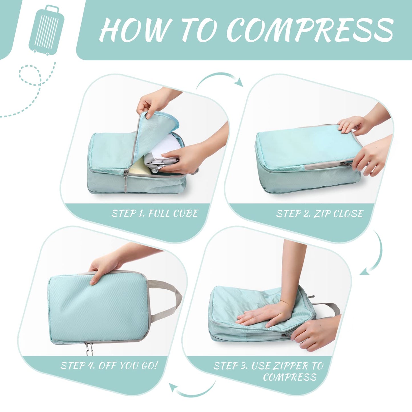 WOOMADA Compression Packing Cubes for Suitcases Travel Essentials 4 Set Expandable Travel Bags Organizer for Luggage(dark grey)