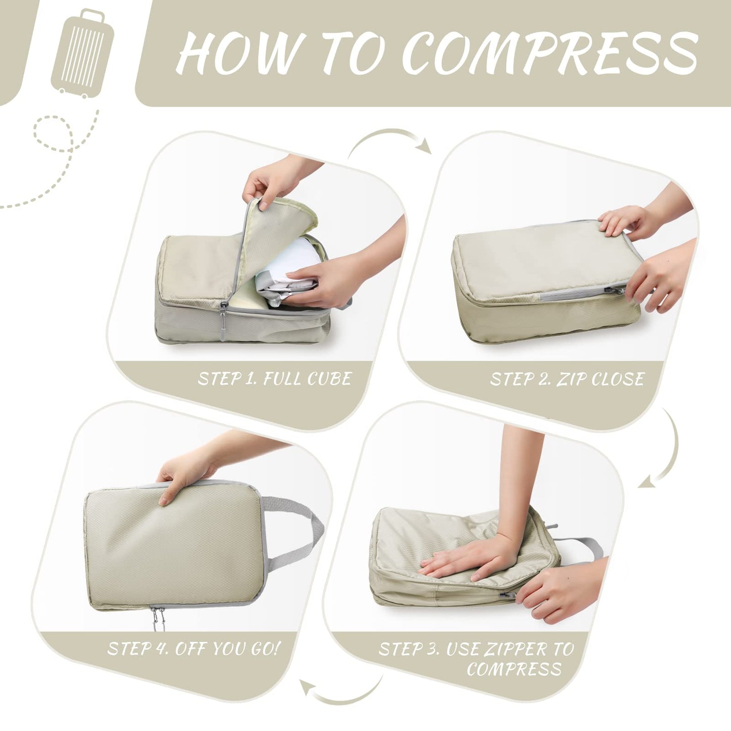 WOOMADA Compression Packing Cubes for Suitcases Travel Essentials 4 Set Expandable Travel Bags Organizer for Luggage(dark grey)