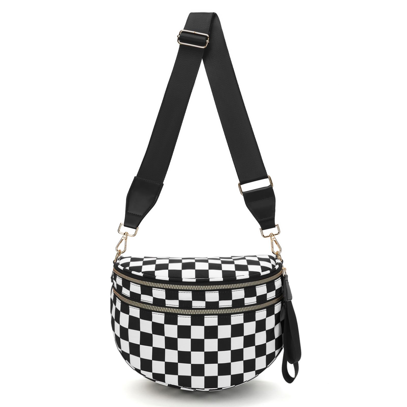 WOOMADA Checkered Crossbody Bag Bum Bag for Women, Fanny Pack Checkered Purse, Belt Bag with Shoulder Strap(Brown Checkerboard)