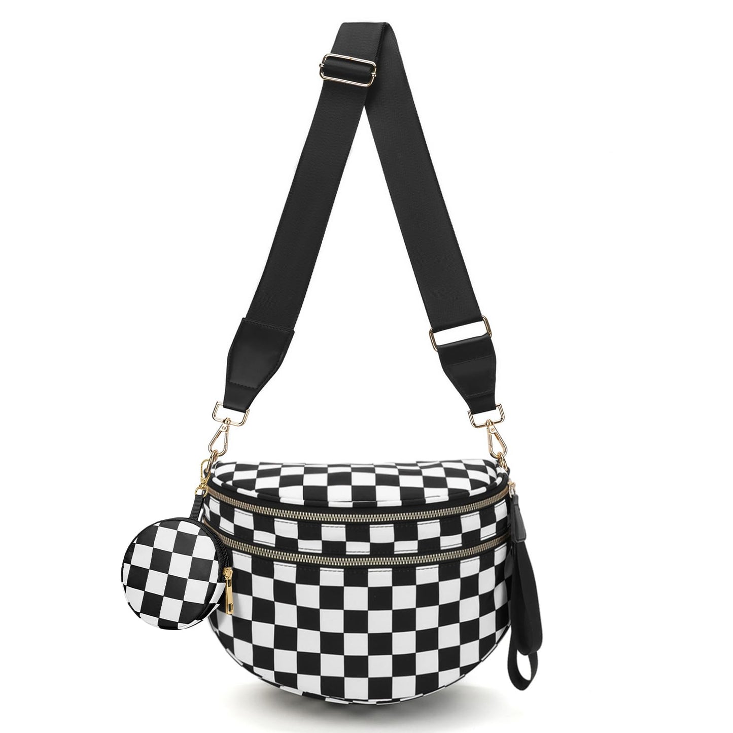 WOOMADA Checkered Crossbody Bag Bum Bag for Women, Fanny Pack Checkered Purse, Belt Bag with Shoulder Strap(Brown Checkerboard)