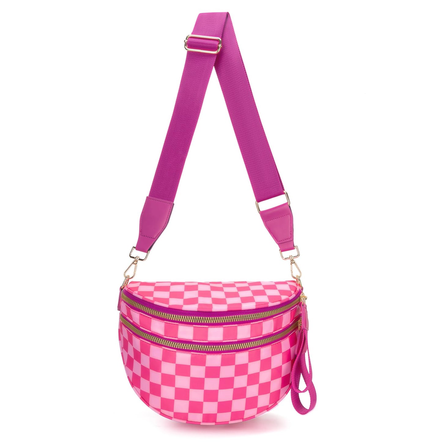 WOOMADA Checkered Crossbody Bag Bum Bag for Women, Fanny Pack Checkered Purse, Belt Bag with Shoulder Strap(Brown Checkerboard)