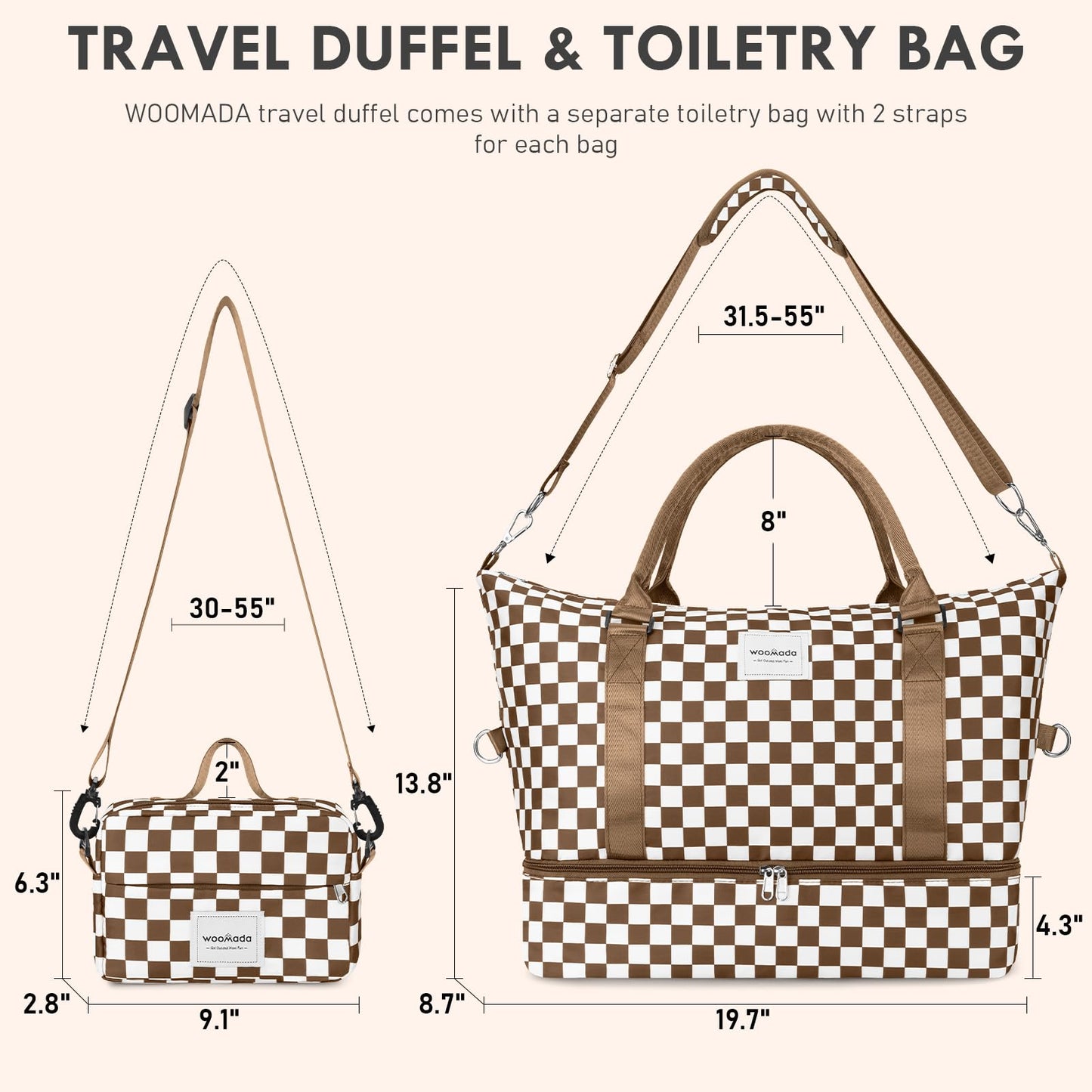 WOOMADA Weekender Overnight Bag for Women, Shoulder Travel Duffel with Shoes Compartment,Gym Bag with Toiletry Bag