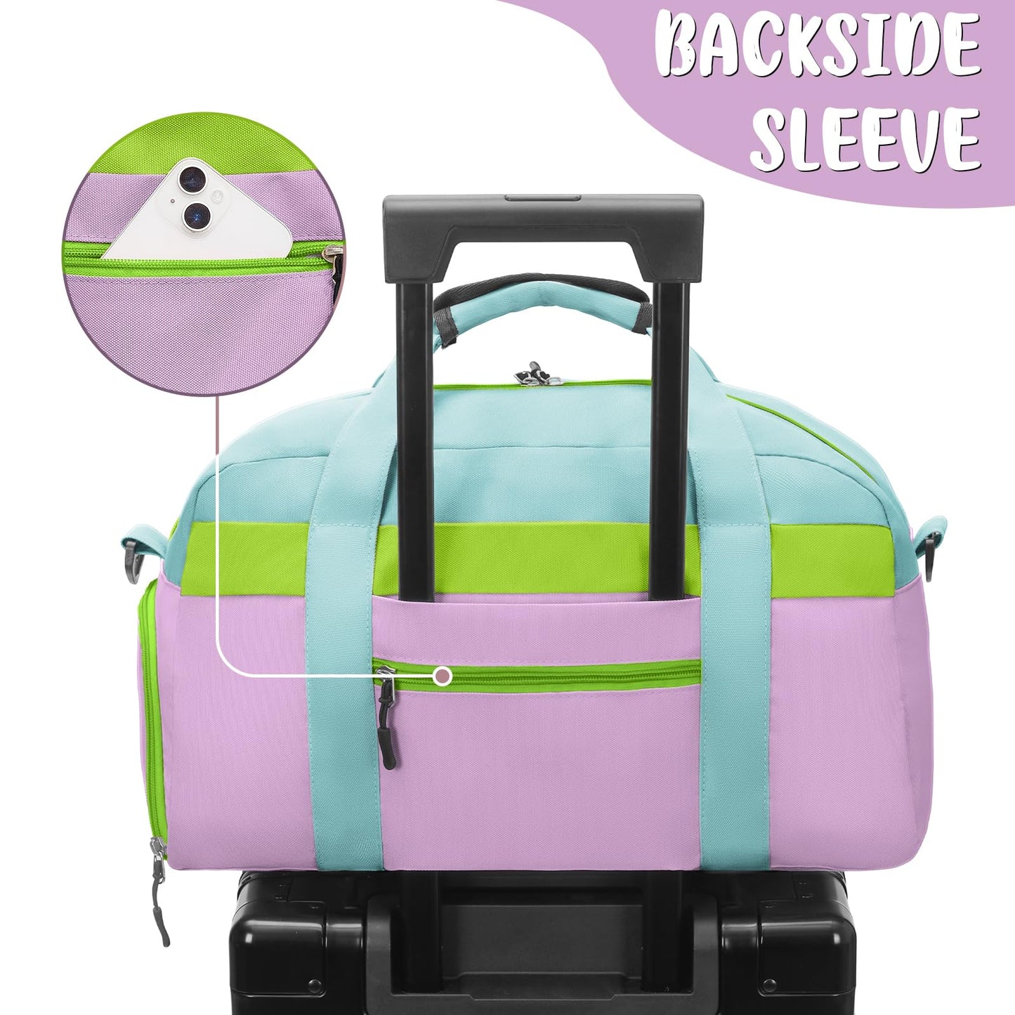 WOOMADA Kids Duffle Bag for Boys or Girls, Kids Overnight Bag with Shoe Compartment＆Wet Pocket, Ideal for School Practice, Sports, Travel(green blue)