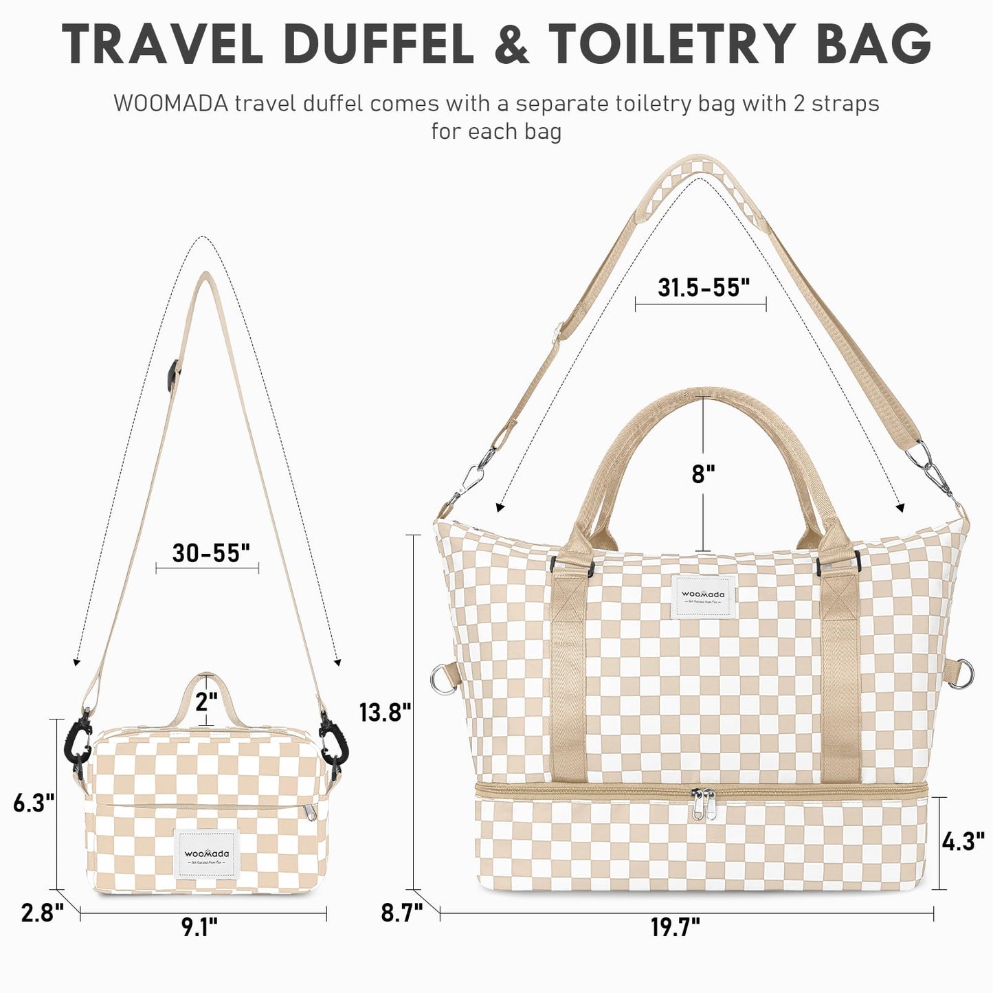 WOOMADA Weekender Overnight Bag for Women, Shoulder Travel Duffel with Shoes Compartment,Gym Bag with Toiletry Bag