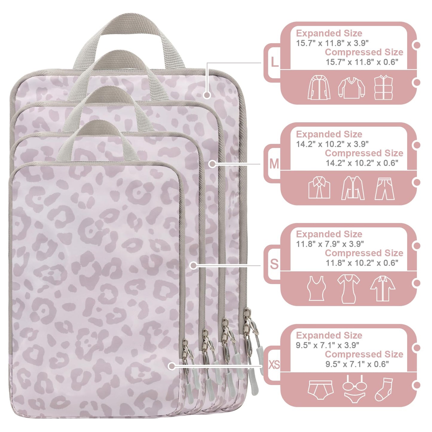 WOOMADA Compression Packing Cubes for Suitcases Travel Essentials 4 Set Expandable Travel Bags Organizer for Luggage(dark grey)