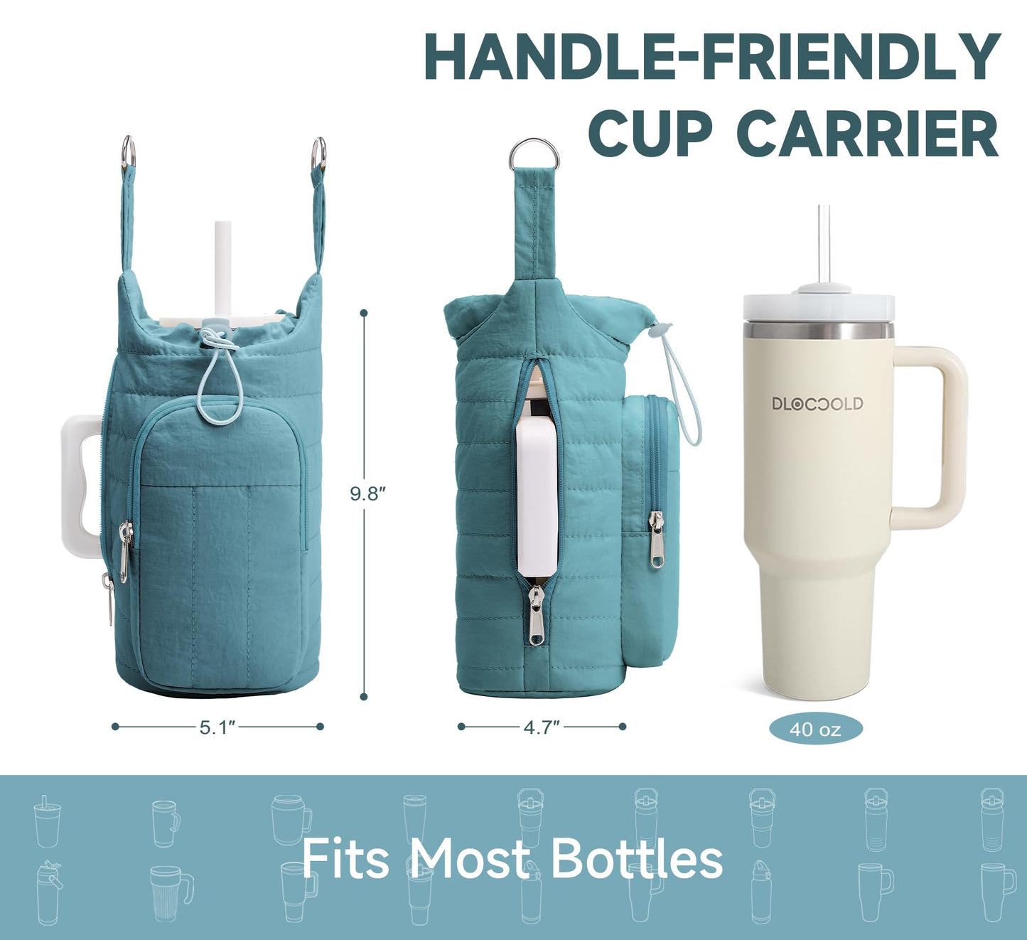 WOOMADA Water Bottle Holder Bag with Strap, 40/32 oz Crossbody Bag Gym Accessories, Sling Purses for Women(Beige)