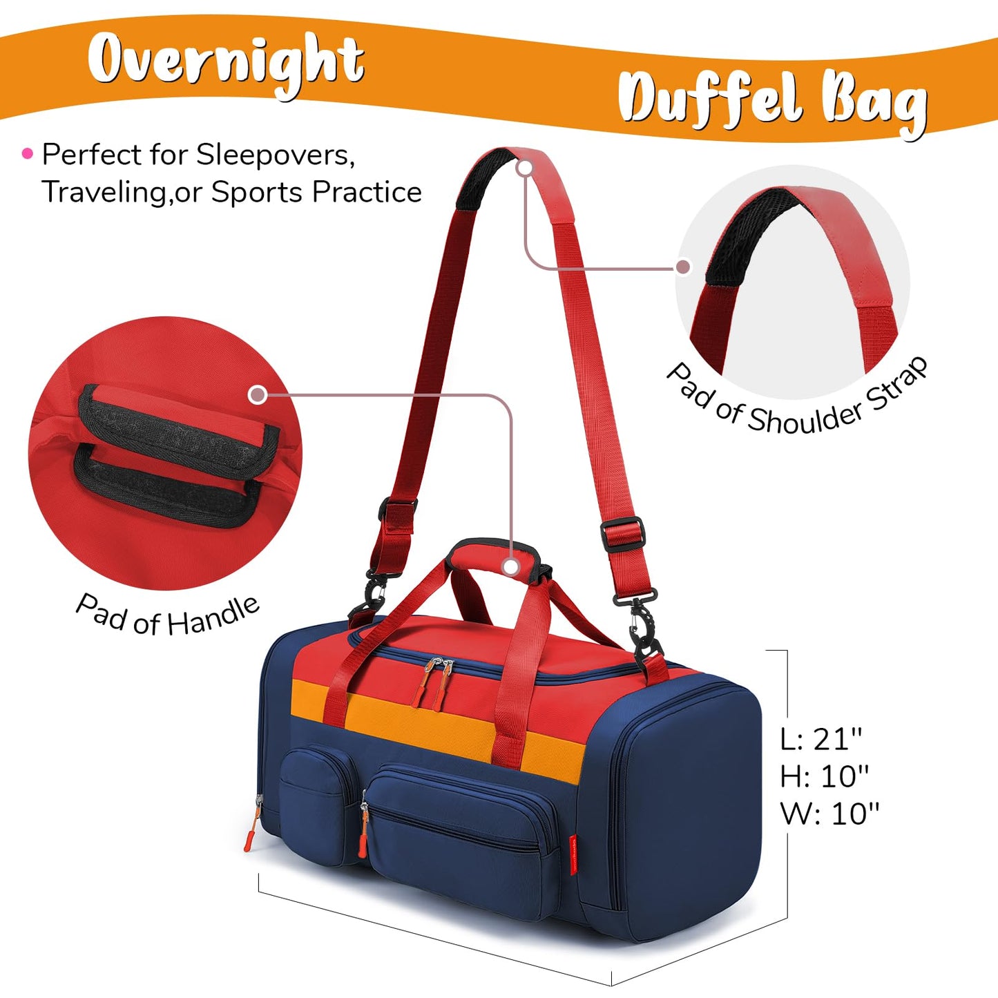 WOOMADA Kids Duffle Bag for Boys or Girls,Weekender Overnight Bag with Shoe Compartment & Wet Pocket Perfect For School, Sports, Overnight Trips(Hot Pink)