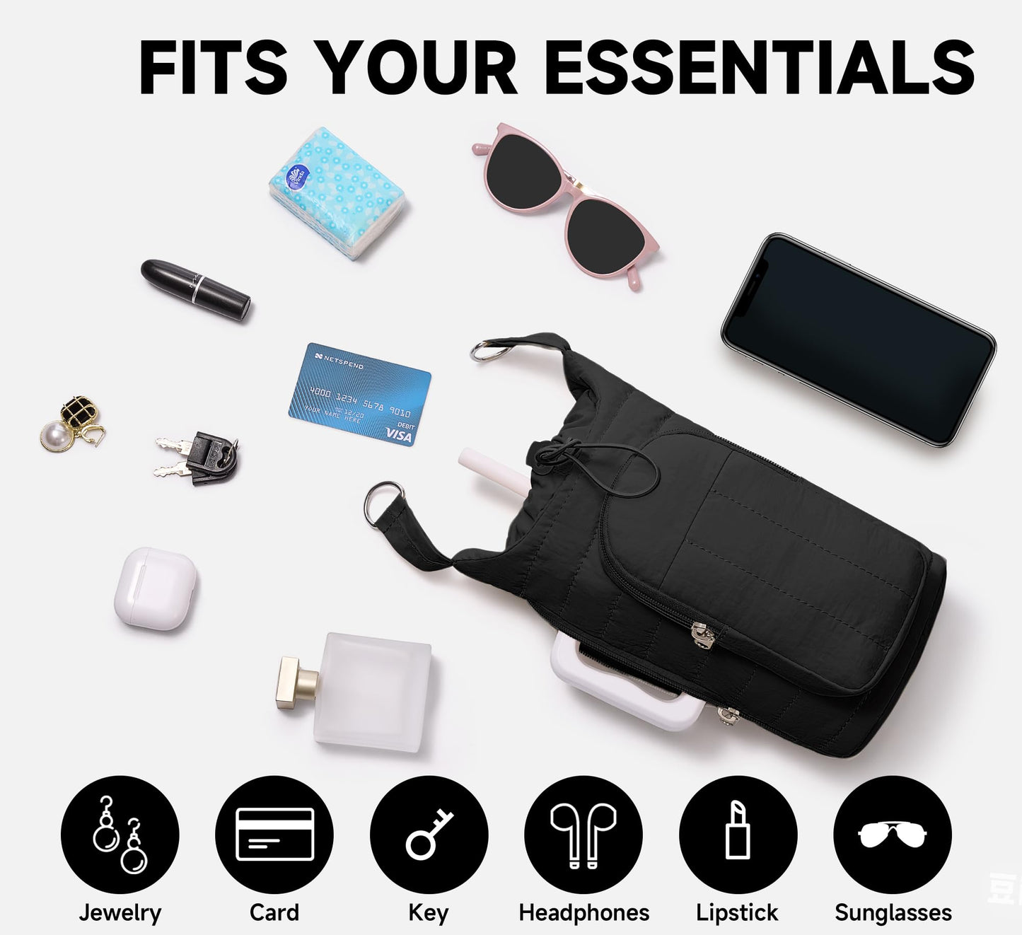 WOOMADA Water Bottle Holder Bag with Strap, 40/32 oz Crossbody Bag Gym Accessories, Sling Purses for Women(Beige)