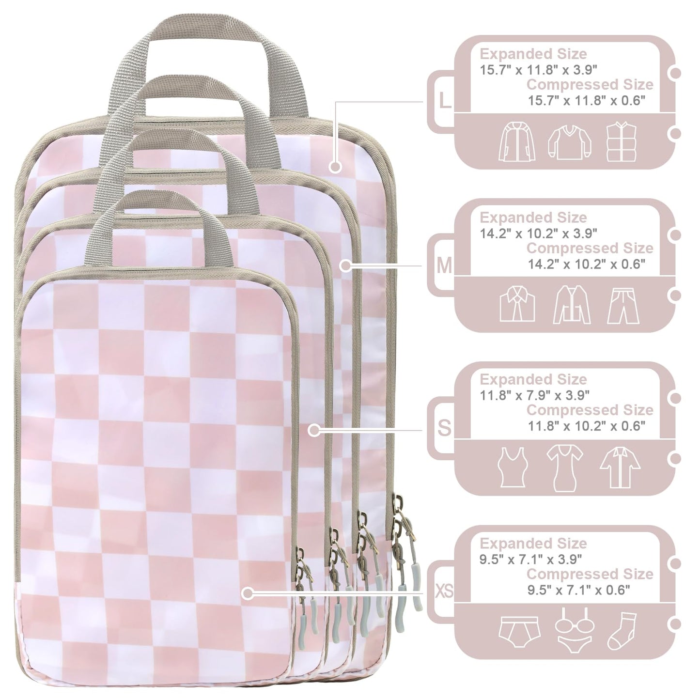 WOOMADA Compression Packing Cubes for Suitcases Travel Essentials 4 Set Expandable Travel Bags Organizer for Luggage(dark grey)