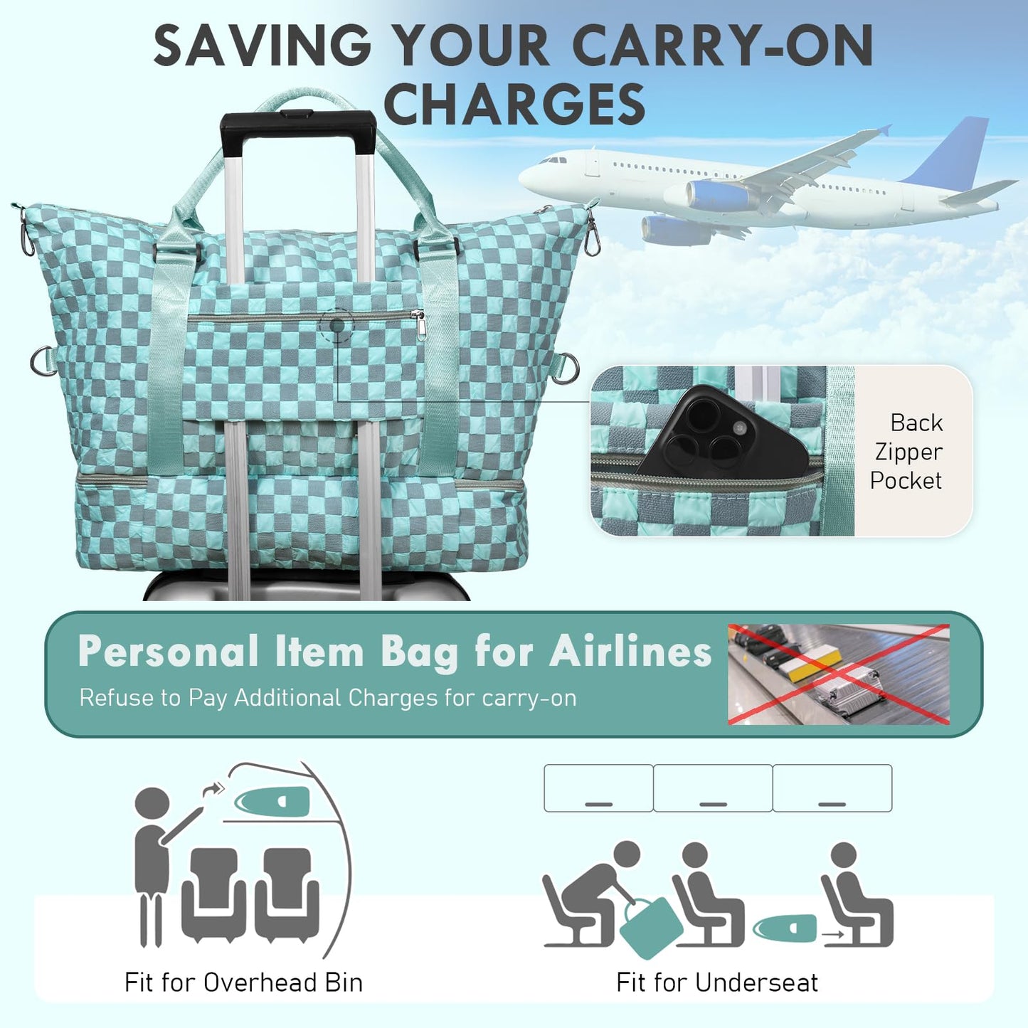 WOOMADA Weekender Overnight Bag for Women, Shoulder Travel Duffel with Shoes Compartment,Gym Bag with Toiletry Bag