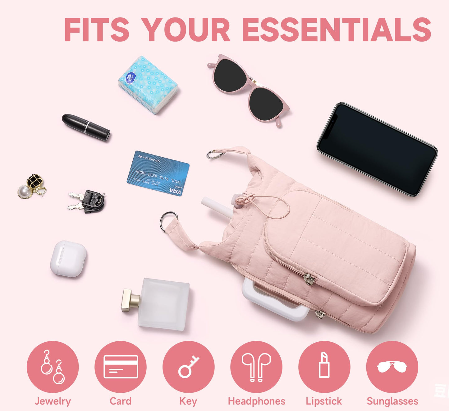 WOOMADA Water Bottle Holder Bag with Strap, 40/32 oz Crossbody Bag Gym Accessories, Sling Purses for Women(Beige)