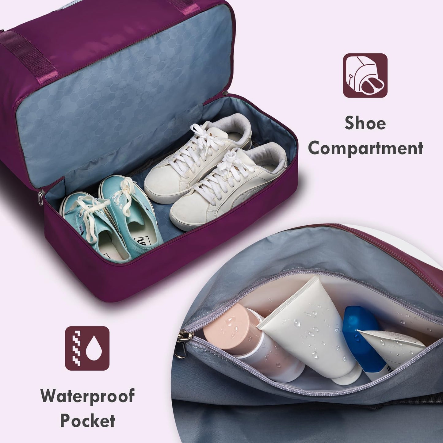 WOOMADA Weekender Overnight Bag for Women, Shoulder Travel Duffel with Shoes Compartment,Gym Bag with Toiletry Bag