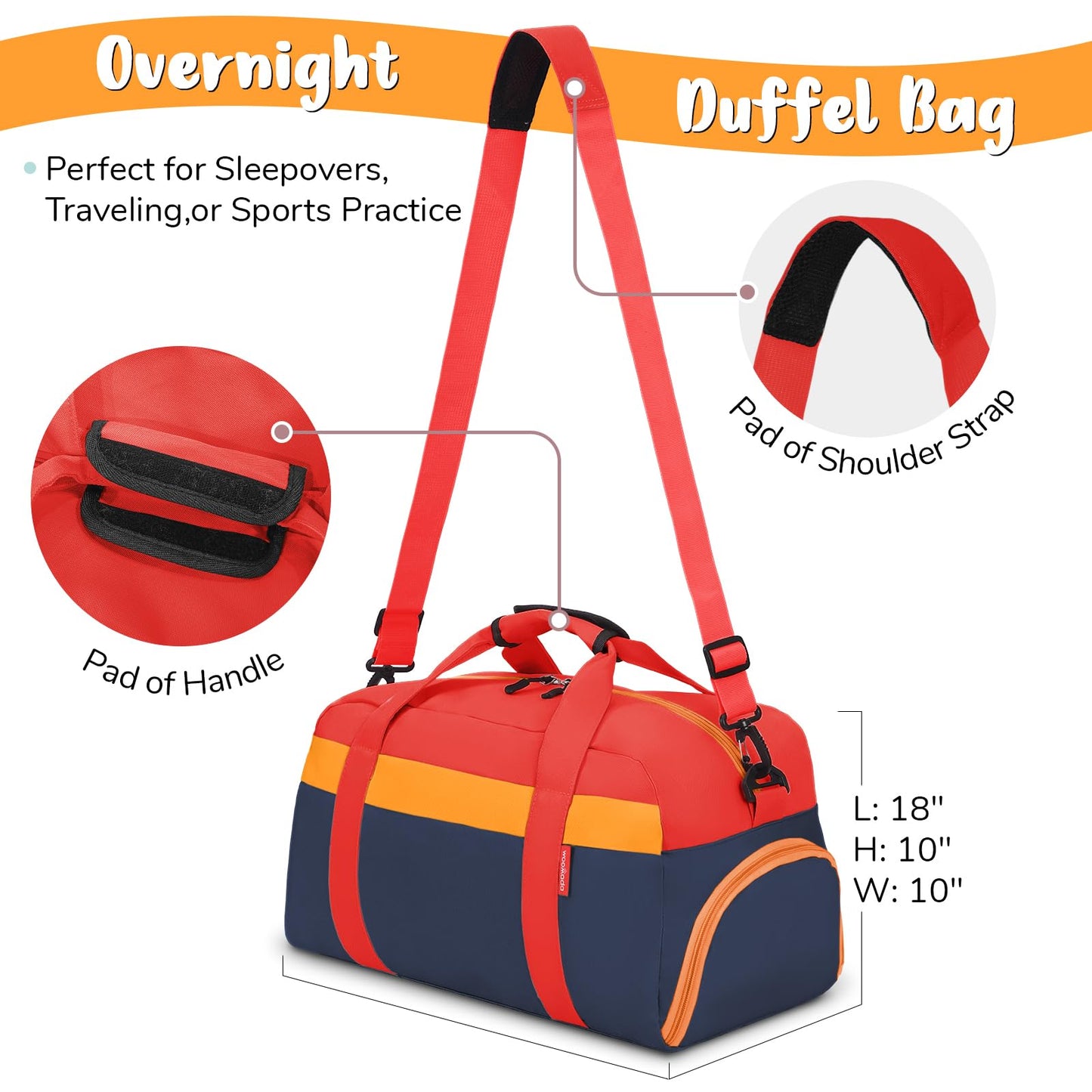 WOOMADA Kids Duffle Bag for Boys or Girls, Kids Overnight Bag with Shoe Compartment＆Wet Pocket, Ideal for School Practice, Sports, Travel(green blue)