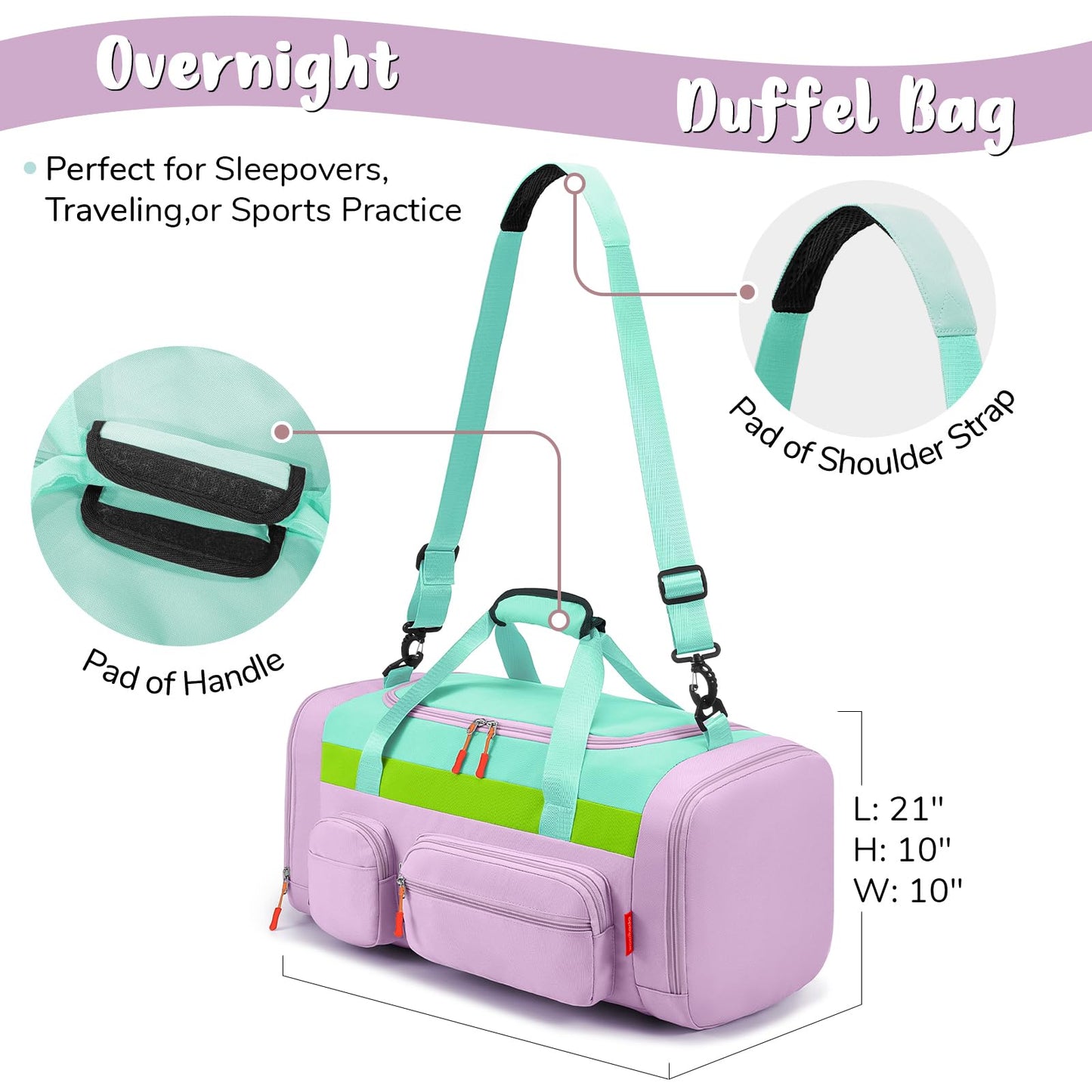 WOOMADA Kids Duffle Bag for Boys or Girls,Weekender Overnight Bag with Shoe Compartment & Wet Pocket Perfect For School, Sports, Overnight Trips(Hot Pink)