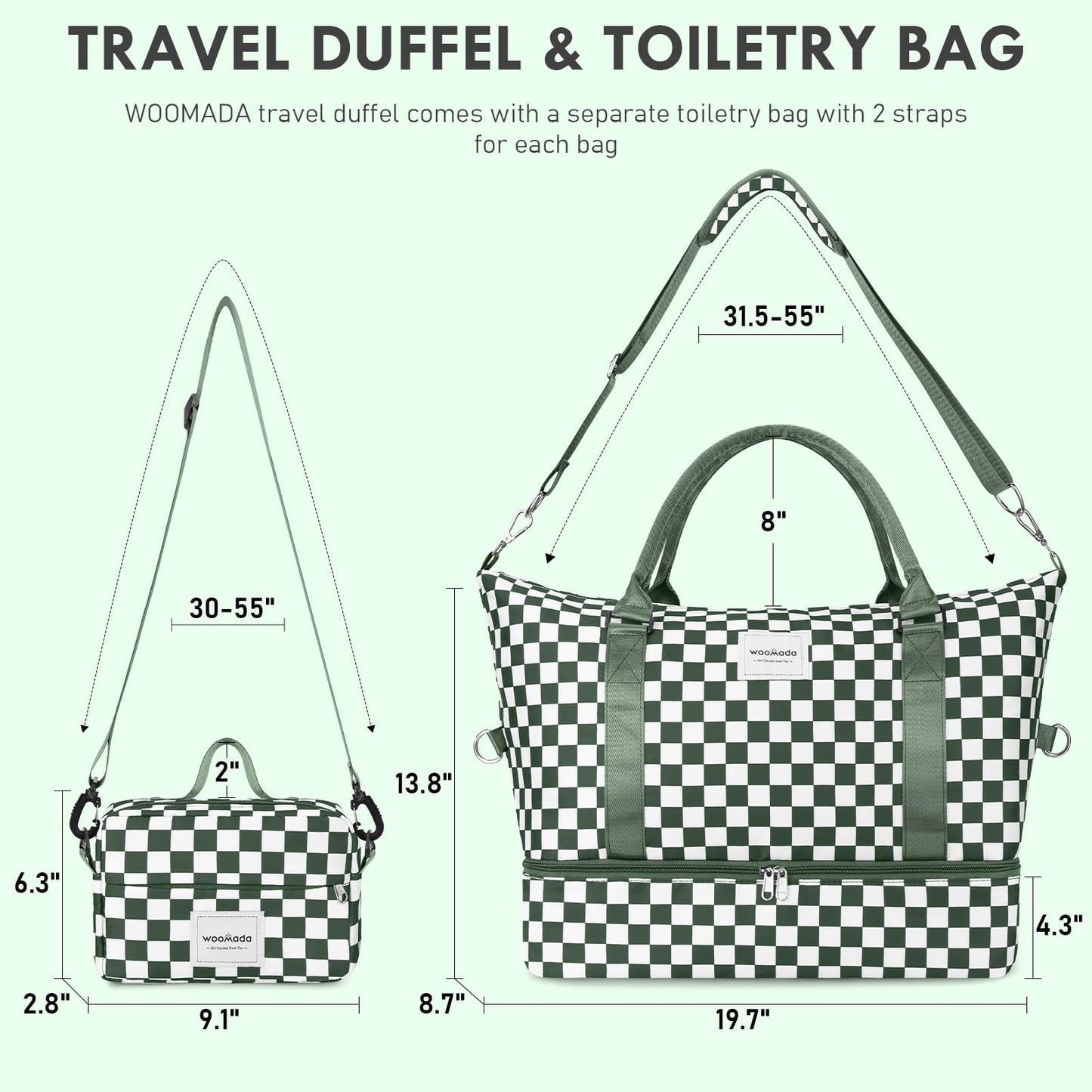 WOOMADA Weekender Overnight Bag for Women, Shoulder Travel Duffel with Shoes Compartment,Gym Bag with Toiletry Bag