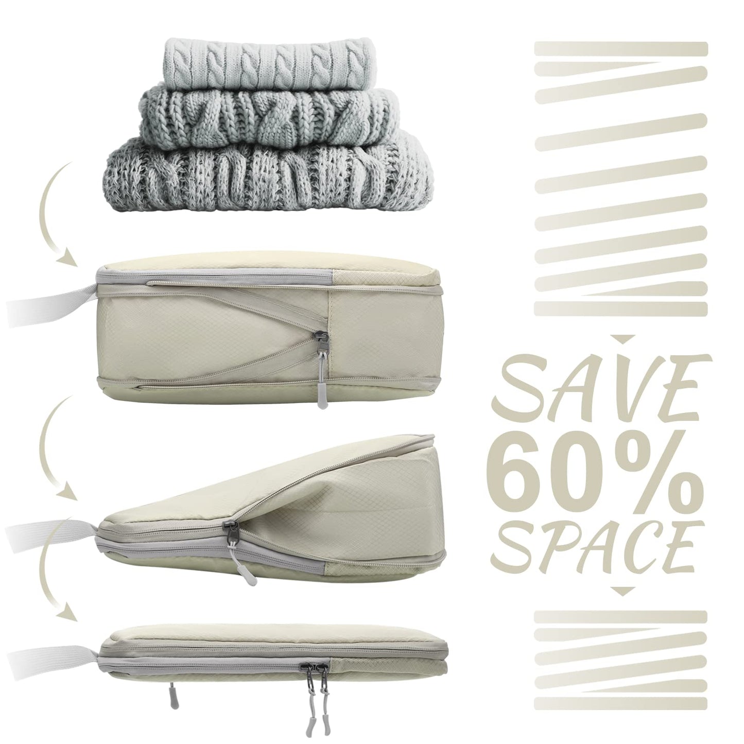 WOOMADA Compression Packing Cubes for Suitcases Travel Essentials 4 Set Expandable Travel Bags Organizer for Luggage(dark grey)