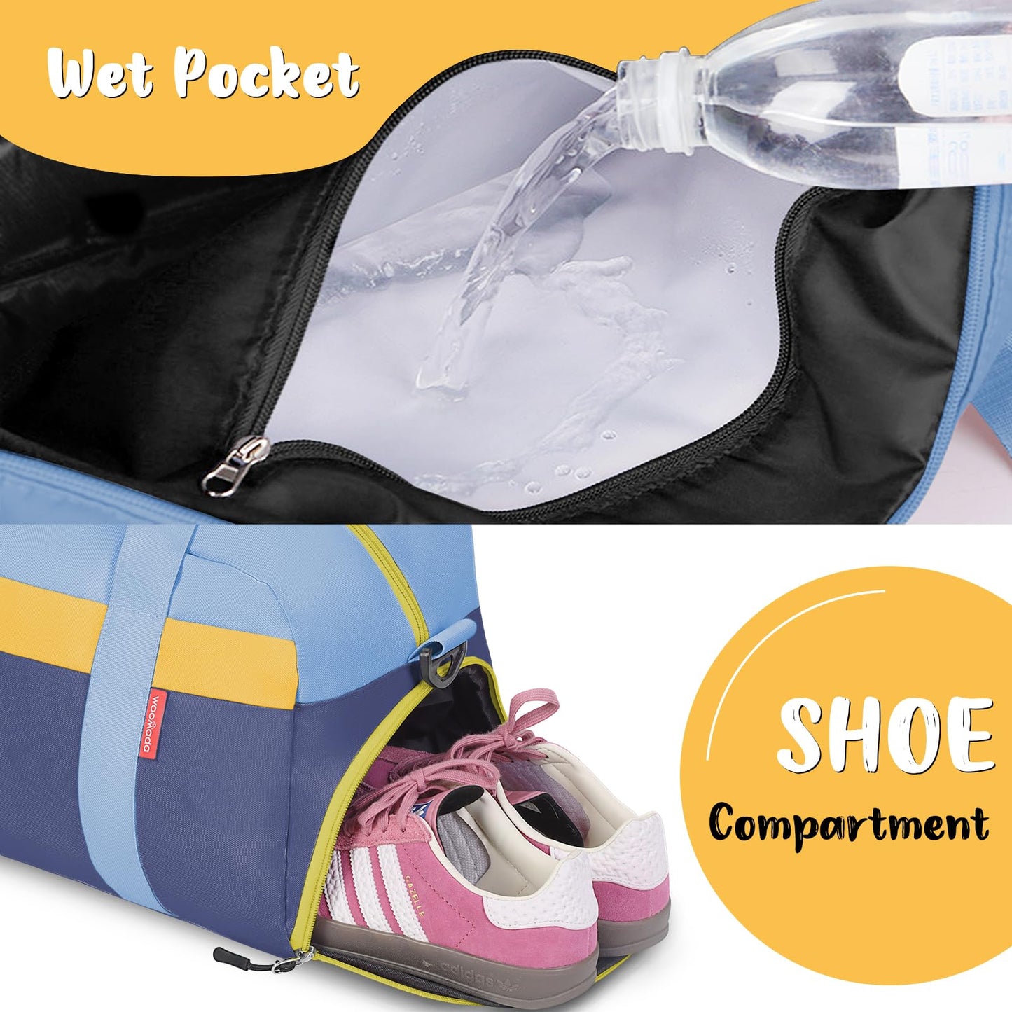WOOMADA Kids Duffle Bag for Boys or Girls, Kids Overnight Bag with Shoe Compartment＆Wet Pocket, Ideal for School Practice, Sports, Travel(green blue)