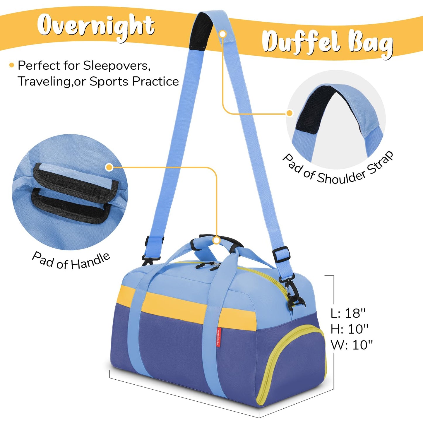 WOOMADA Kids Duffle Bag for Boys or Girls, Kids Overnight Bag with Shoe Compartment＆Wet Pocket, Ideal for School Practice, Sports, Travel(green blue)