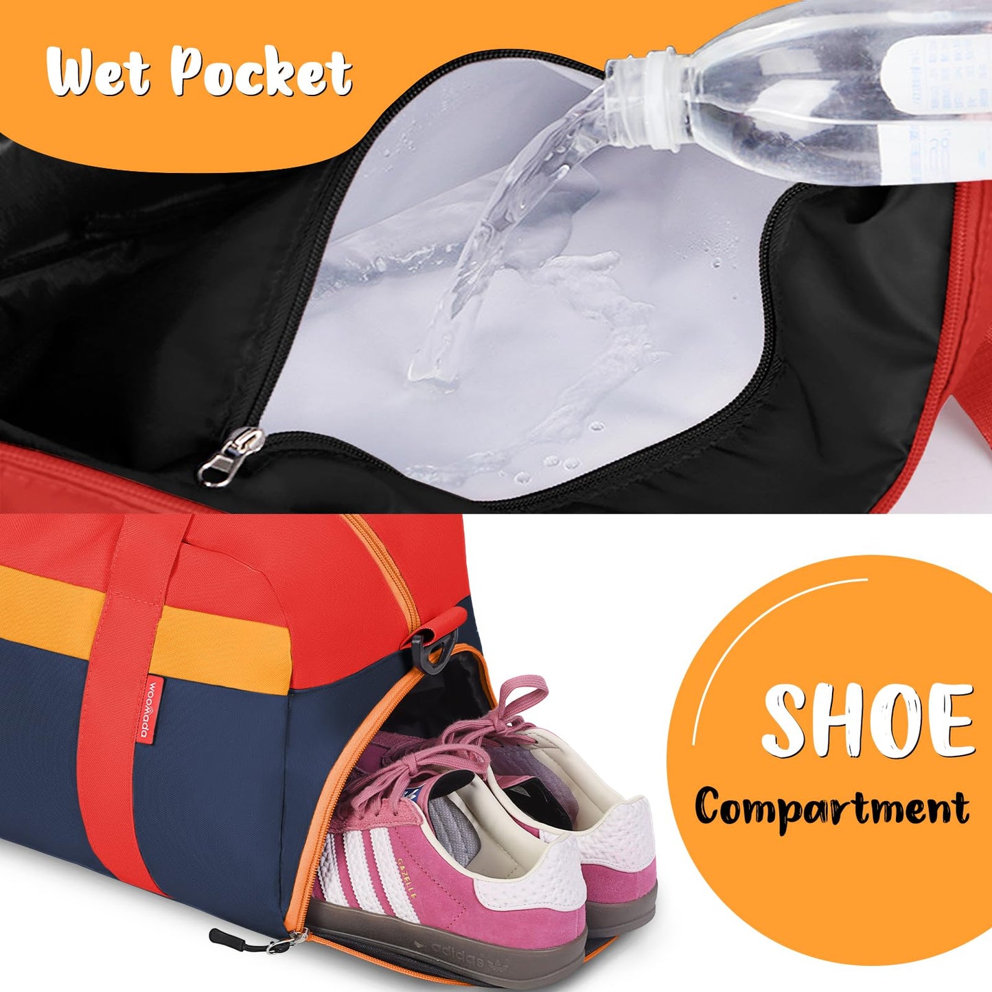 WOOMADA Kids Duffle Bag for Boys or Girls, Kids Overnight Bag with Shoe Compartment＆Wet Pocket, Ideal for School Practice, Sports, Travel(green blue)