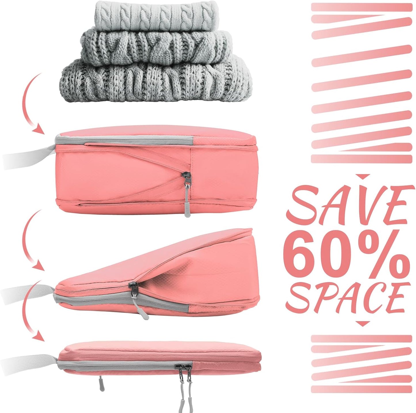 WOOMADA Compression Packing Cubes for Suitcases Travel Essentials 4 Set Expandable Travel Bags Organizer for Luggage(dark grey)