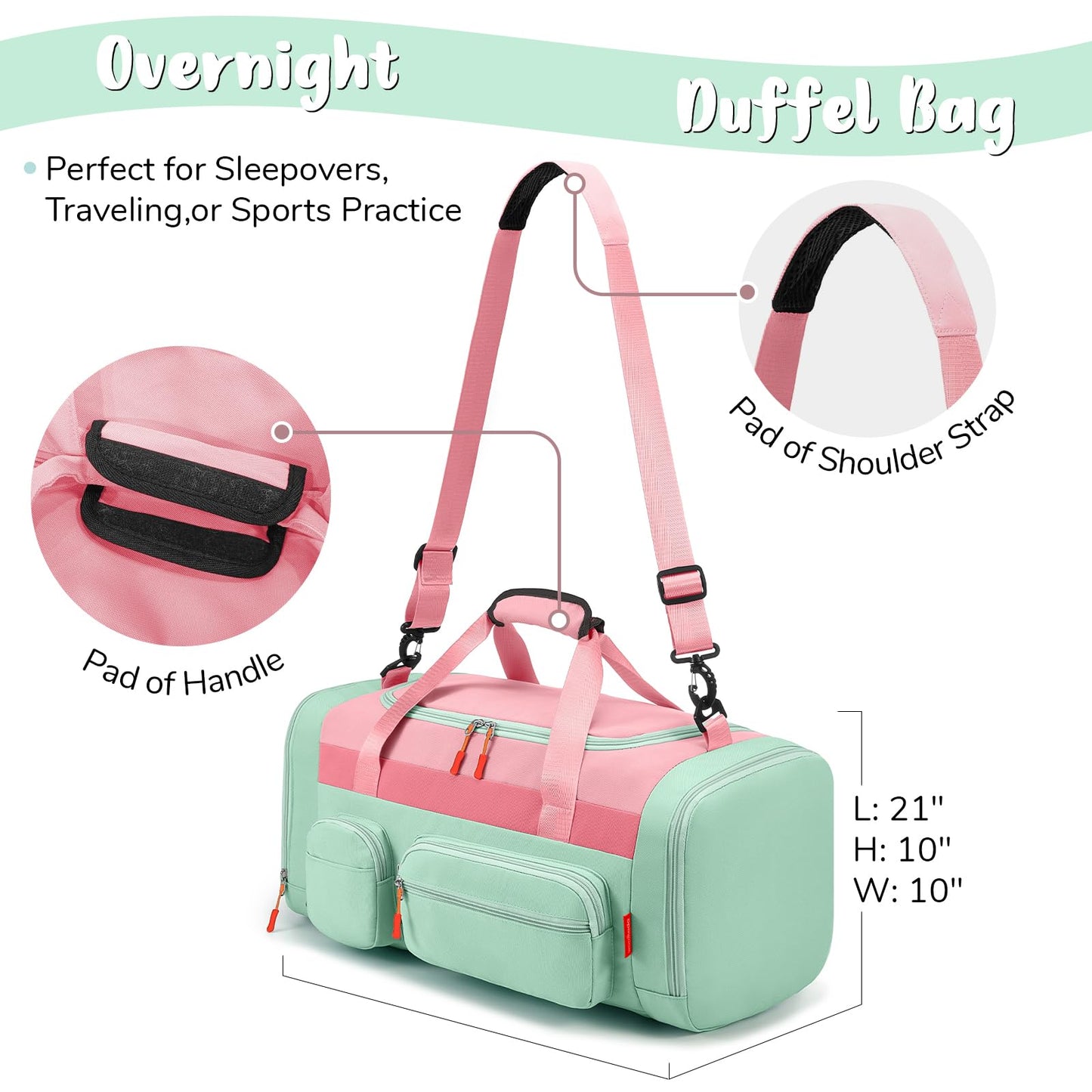 WOOMADA Kids Duffle Bag for Boys or Girls,Weekender Overnight Bag with Shoe Compartment & Wet Pocket Perfect For School, Sports, Overnight Trips(Hot Pink)
