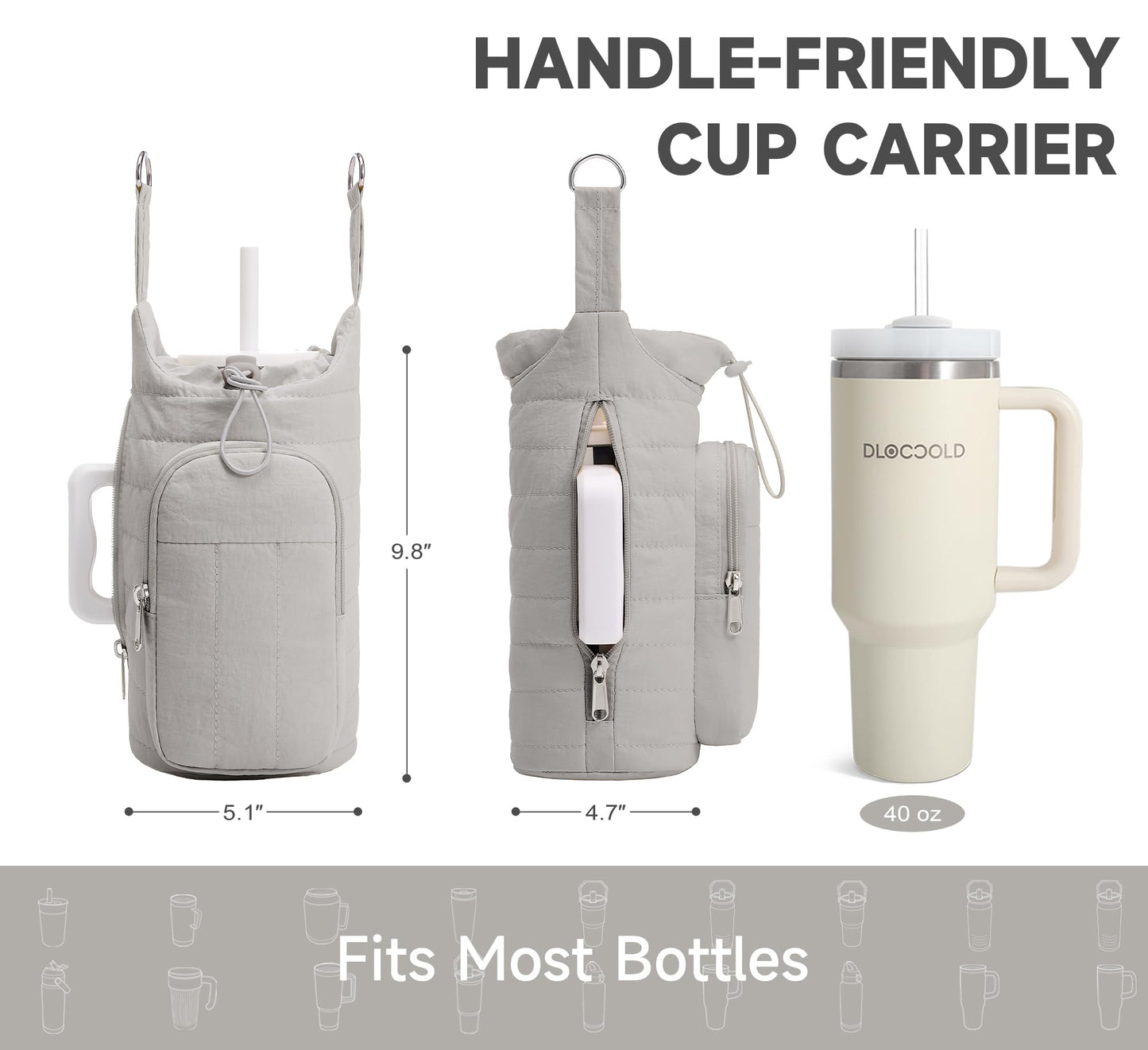 WOOMADA Water Bottle Holder Bag with Strap, 40/32 oz Crossbody Bag Gym Accessories, Sling Purses for Women(Beige)