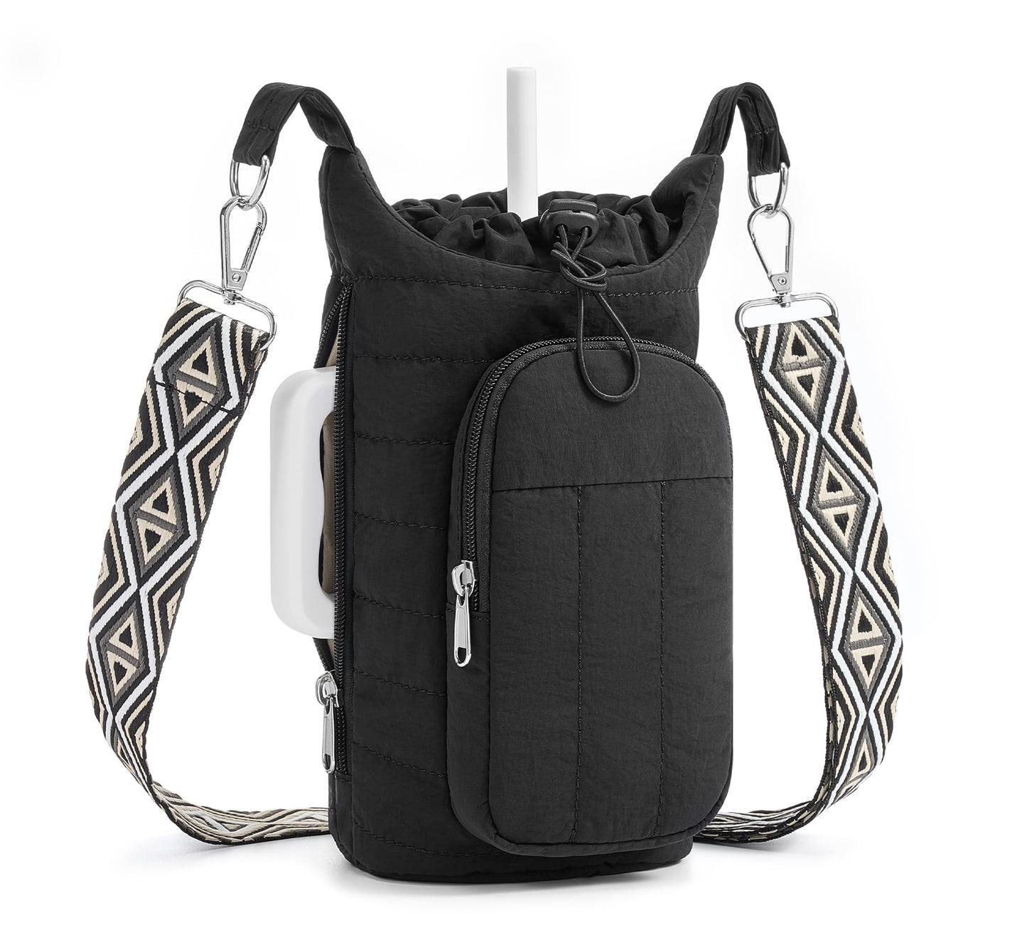 WOOMADA Water Bottle Holder Bag with Strap, 40/32 oz Crossbody Bag Gym Accessories, Sling Purses for Women(Beige)