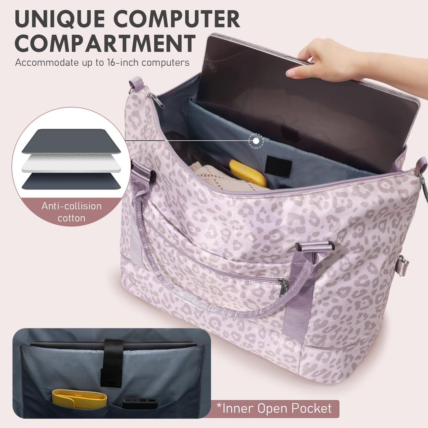 WOOMADA Weekender Overnight Bag for Women, Shoulder Travel Duffel with Shoes Compartment,Gym Bag with Toiletry Bag