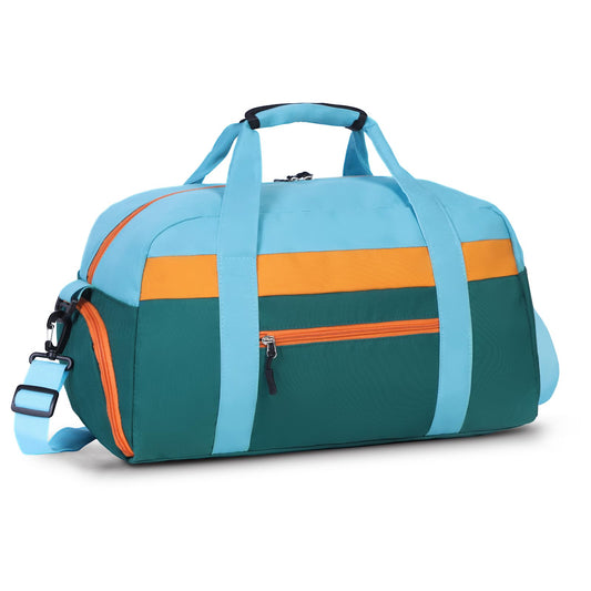 WOOMADA Kids Duffle Bag for Boys or Girls, Kids Overnight Bag with Shoe Compartment＆Wet Pocket, Ideal for School Practice, Sports, Travel(green blue)