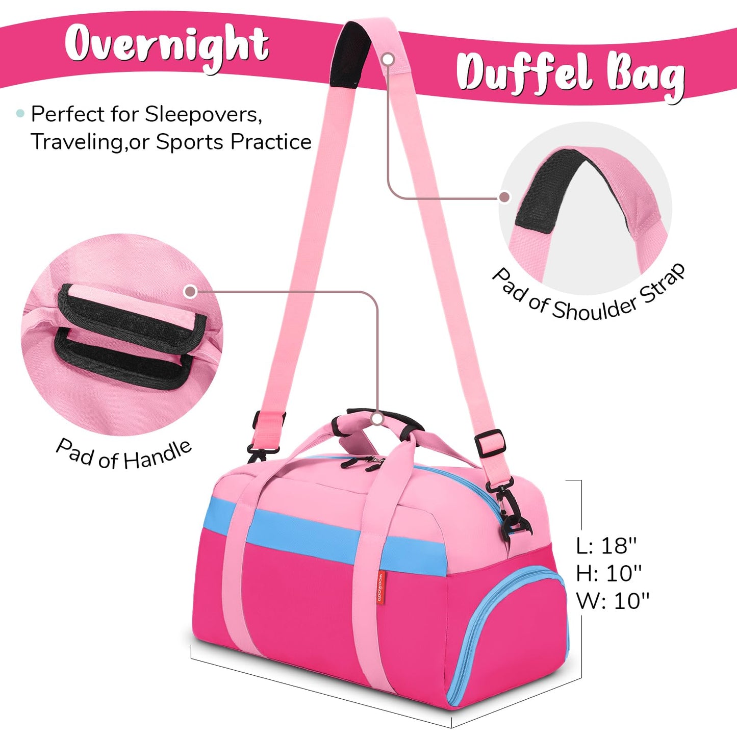 WOOMADA Kids Duffle Bag for Boys or Girls, Kids Overnight Bag with Shoe Compartment＆Wet Pocket, Ideal for School Practice, Sports, Travel(green blue)