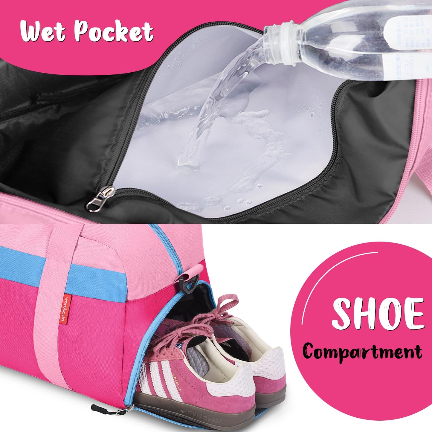 WOOMADA Kids Duffle Bag for Boys or Girls, Kids Overnight Bag with Shoe Compartment＆Wet Pocket, Ideal for School Practice, Sports, Travel(green blue)