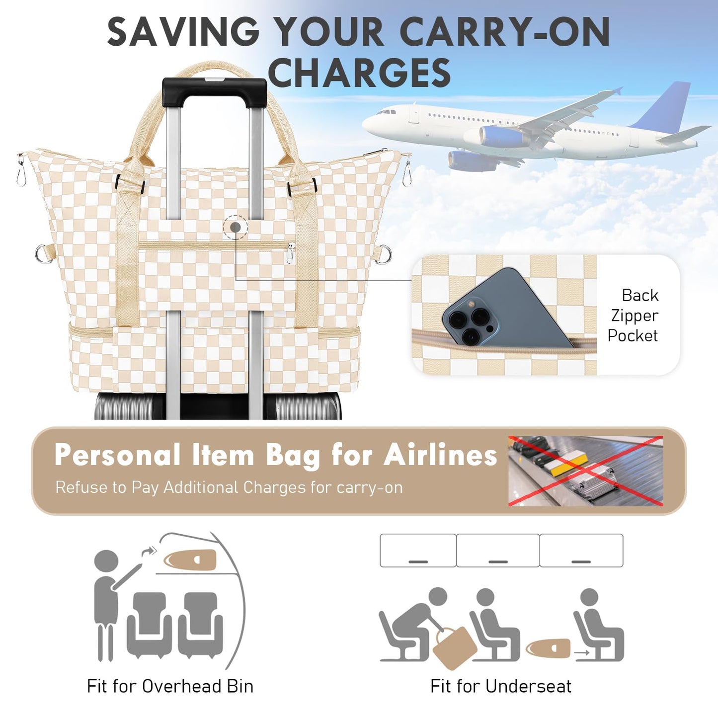 WOOMADA Weekender Overnight Bag for Women, Shoulder Travel Duffel with Shoes Compartment,Gym Bag with Toiletry Bag