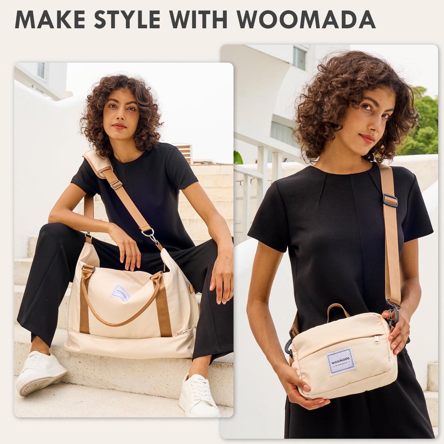 WOOMADA Weekender Overnight Bag for Women, Shoulder Travel Duffel with Shoes Compartment,Gym Bag with Toiletry Bag