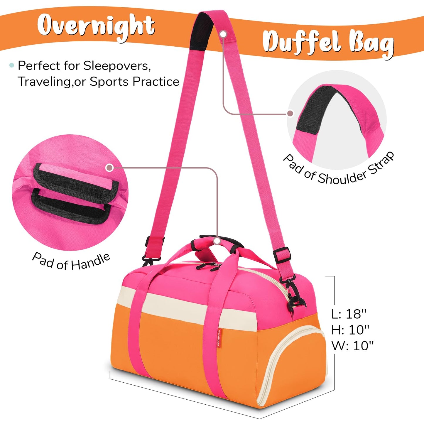 WOOMADA Kids Duffle Bag for Boys or Girls, Kids Overnight Bag with Shoe Compartment＆Wet Pocket, Ideal for School Practice, Sports, Travel(green blue)