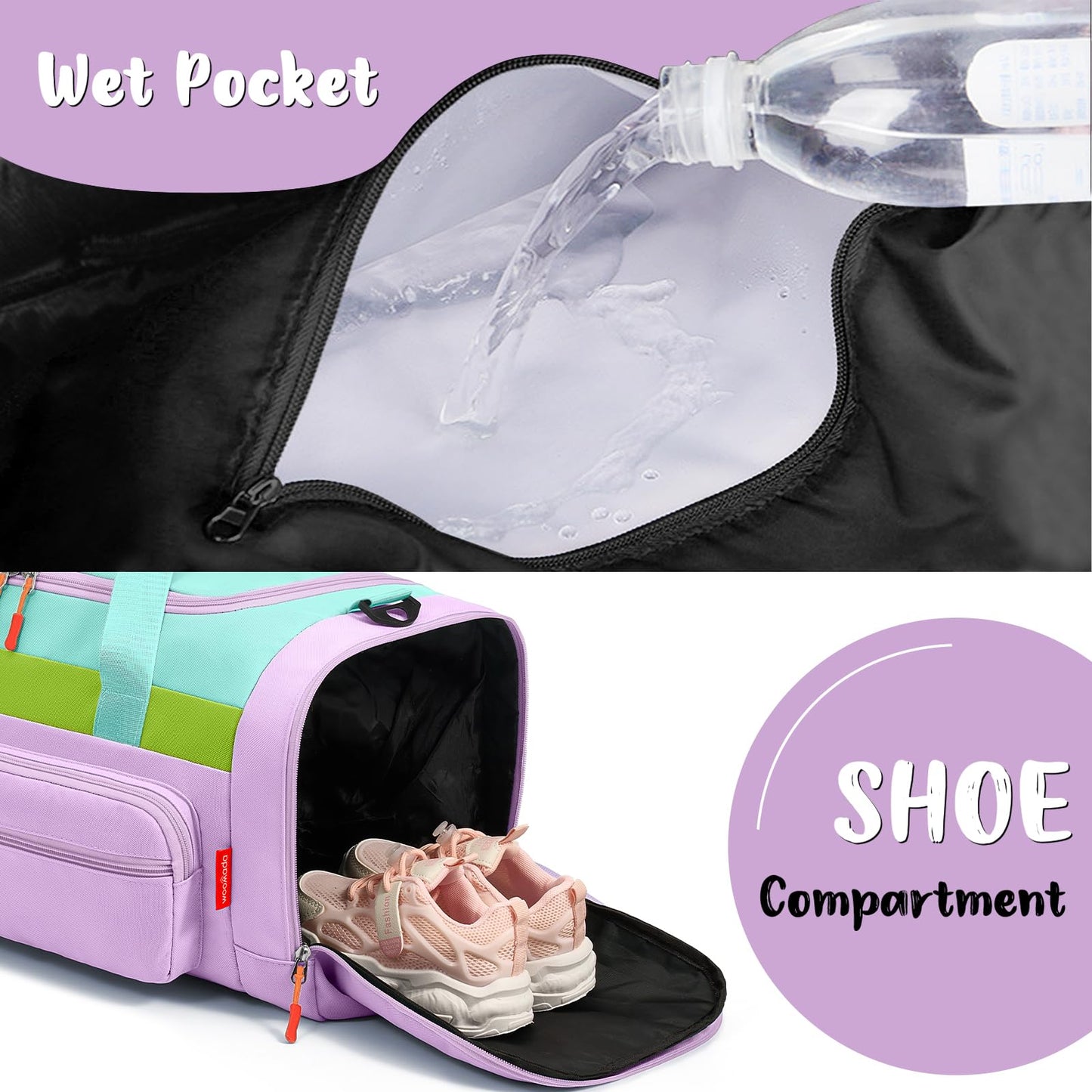 WOOMADA Kids Duffle Bag for Boys or Girls,Weekender Overnight Bag with Shoe Compartment & Wet Pocket Perfect For School, Sports, Overnight Trips(Hot Pink)