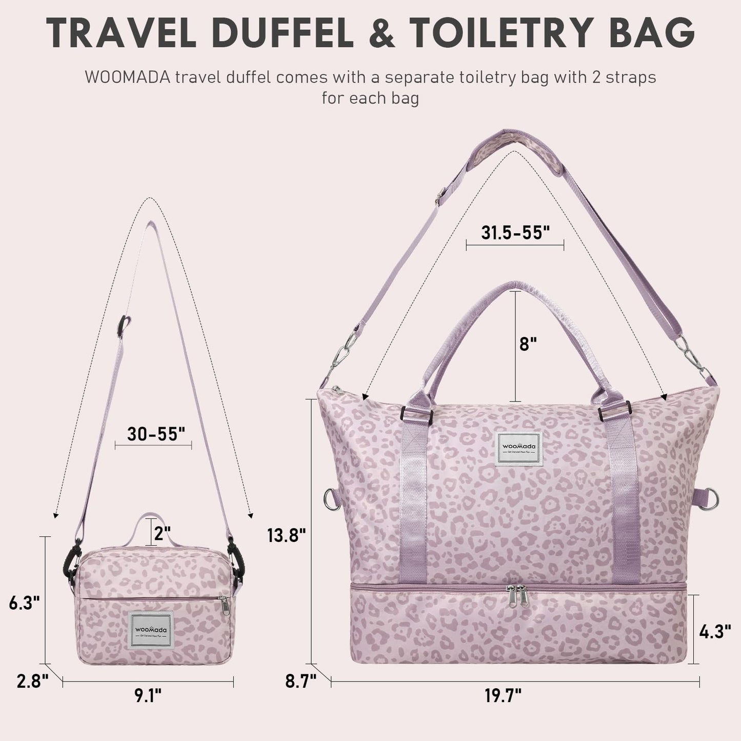 WOOMADA Weekender Overnight Bag for Women, Shoulder Travel Duffel with Shoes Compartment,Gym Bag with Toiletry Bag