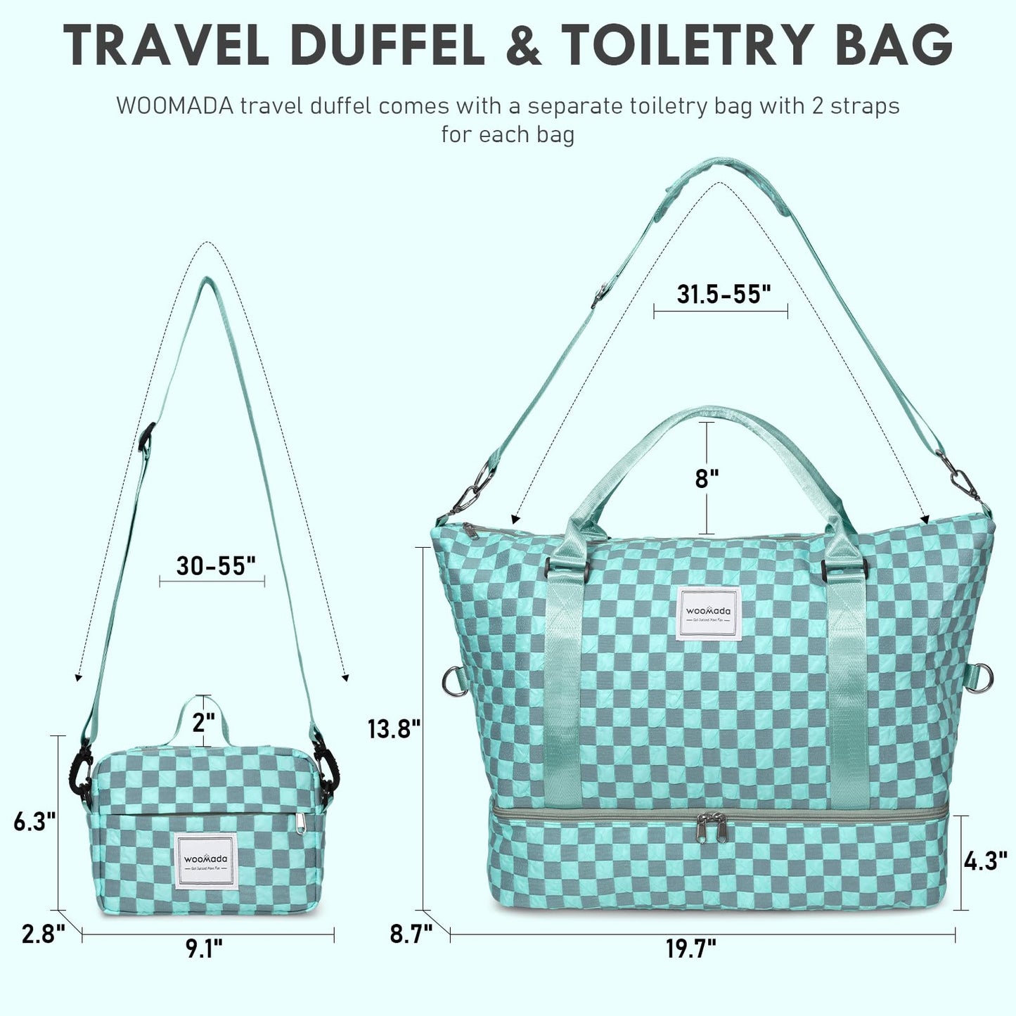 WOOMADA Weekender Overnight Bag for Women, Shoulder Travel Duffel with Shoes Compartment,Gym Bag with Toiletry Bag