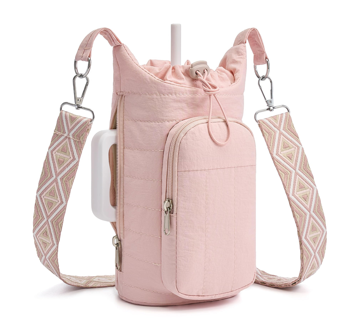 WOOMADA Water Bottle Holder Bag with Strap, 40/32 oz Crossbody Bag Gym Accessories, Sling Purses for Women(Beige)