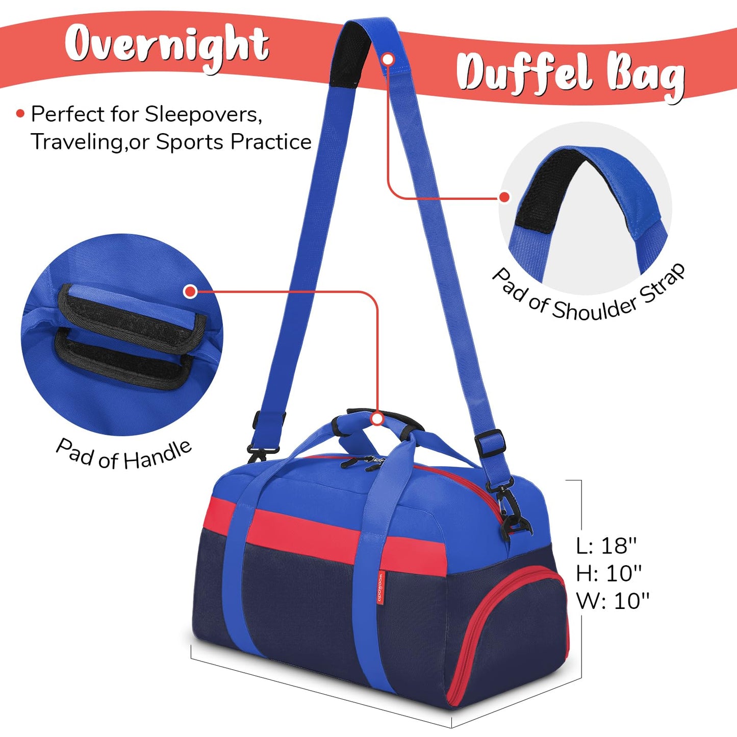 WOOMADA Kids Duffle Bag for Boys or Girls, Kids Overnight Bag with Shoe Compartment＆Wet Pocket, Ideal for School Practice, Sports, Travel(green blue)