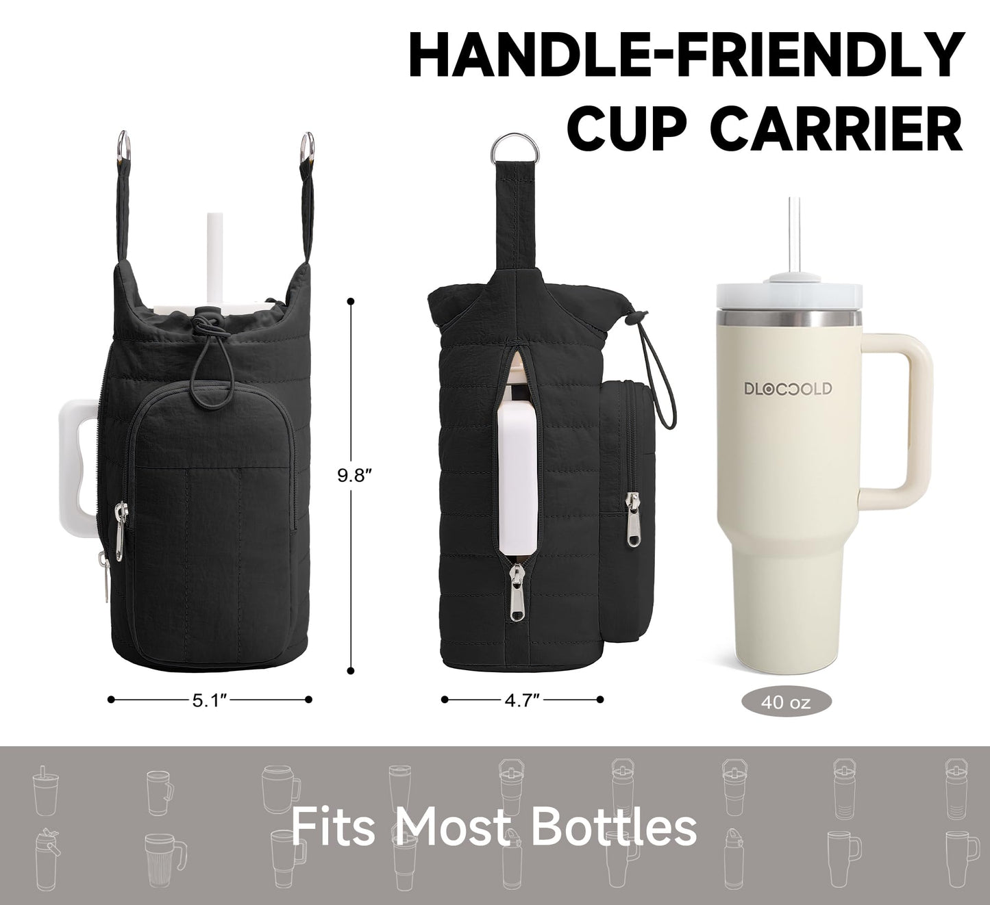 WOOMADA Water Bottle Holder Bag with Strap, 40/32 oz Crossbody Bag Gym Accessories, Sling Purses for Women(Beige)