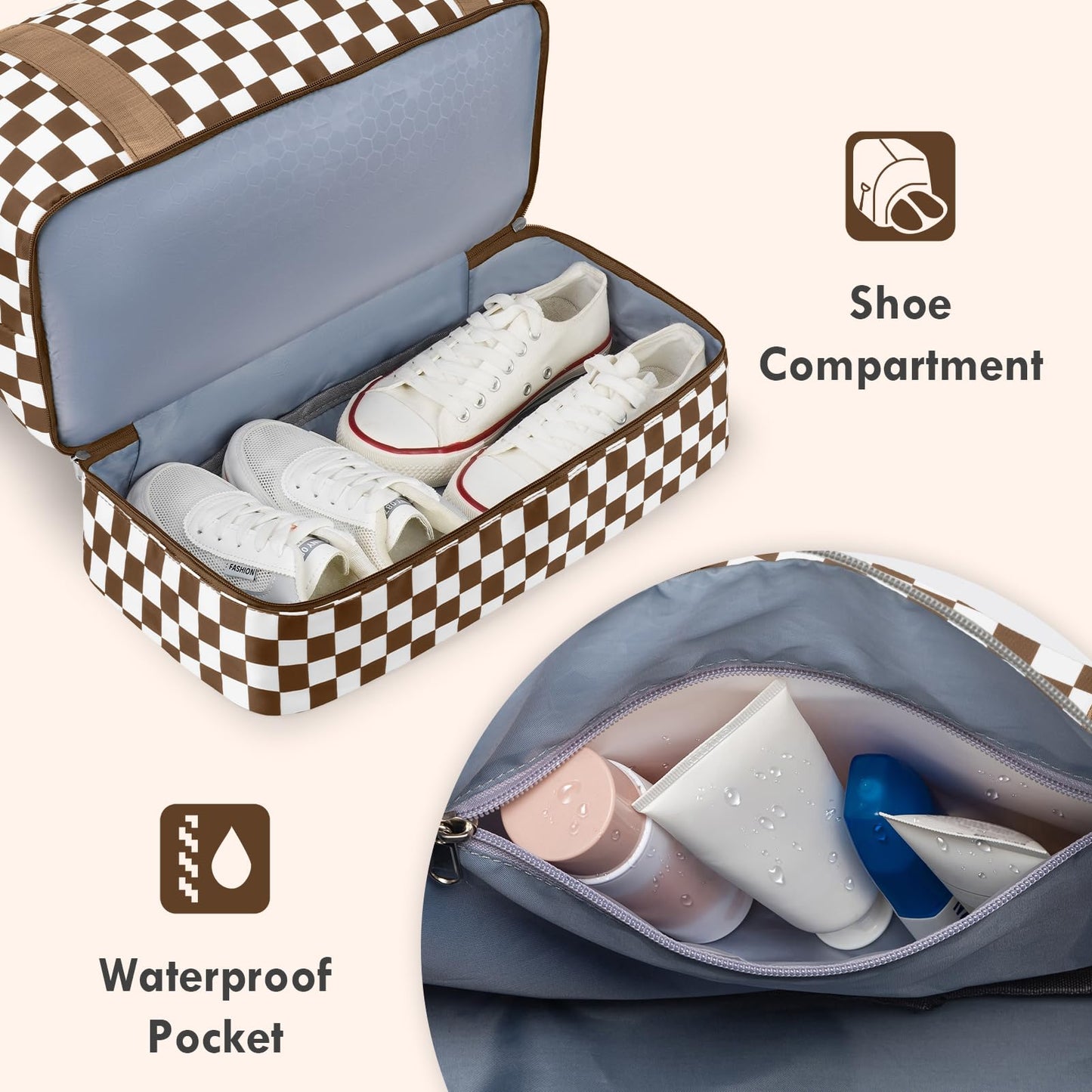 WOOMADA Weekender Overnight Bag for Women, Shoulder Travel Duffel with Shoes Compartment,Gym Bag with Toiletry Bag