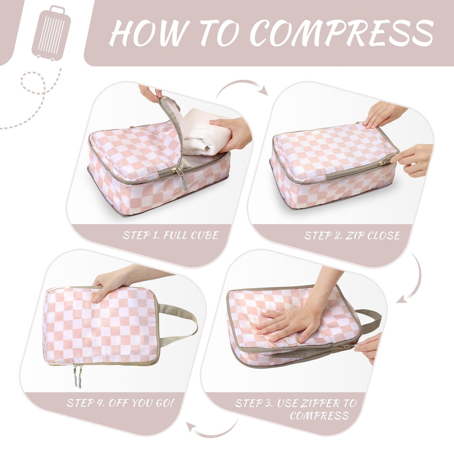 WOOMADA Compression Packing Cubes for Suitcases Travel Essentials 4 Set Expandable Travel Bags Organizer for Luggage(dark grey)