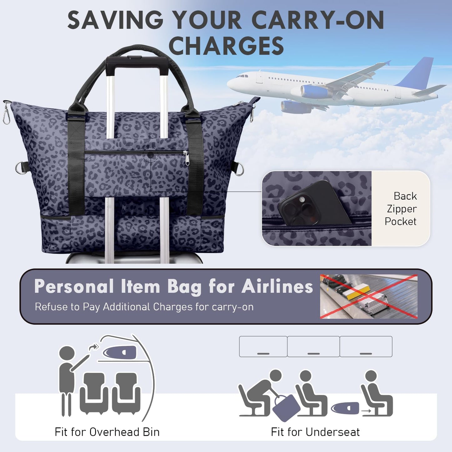 WOOMADA Weekender Overnight Bag for Women, Shoulder Travel Duffel with Shoes Compartment,Gym Bag with Toiletry Bag