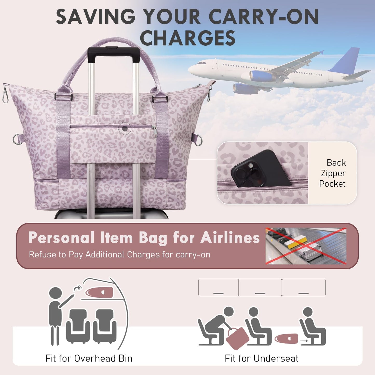 WOOMADA Weekender Overnight Bag for Women, Shoulder Travel Duffel with Shoes Compartment,Gym Bag with Toiletry Bag