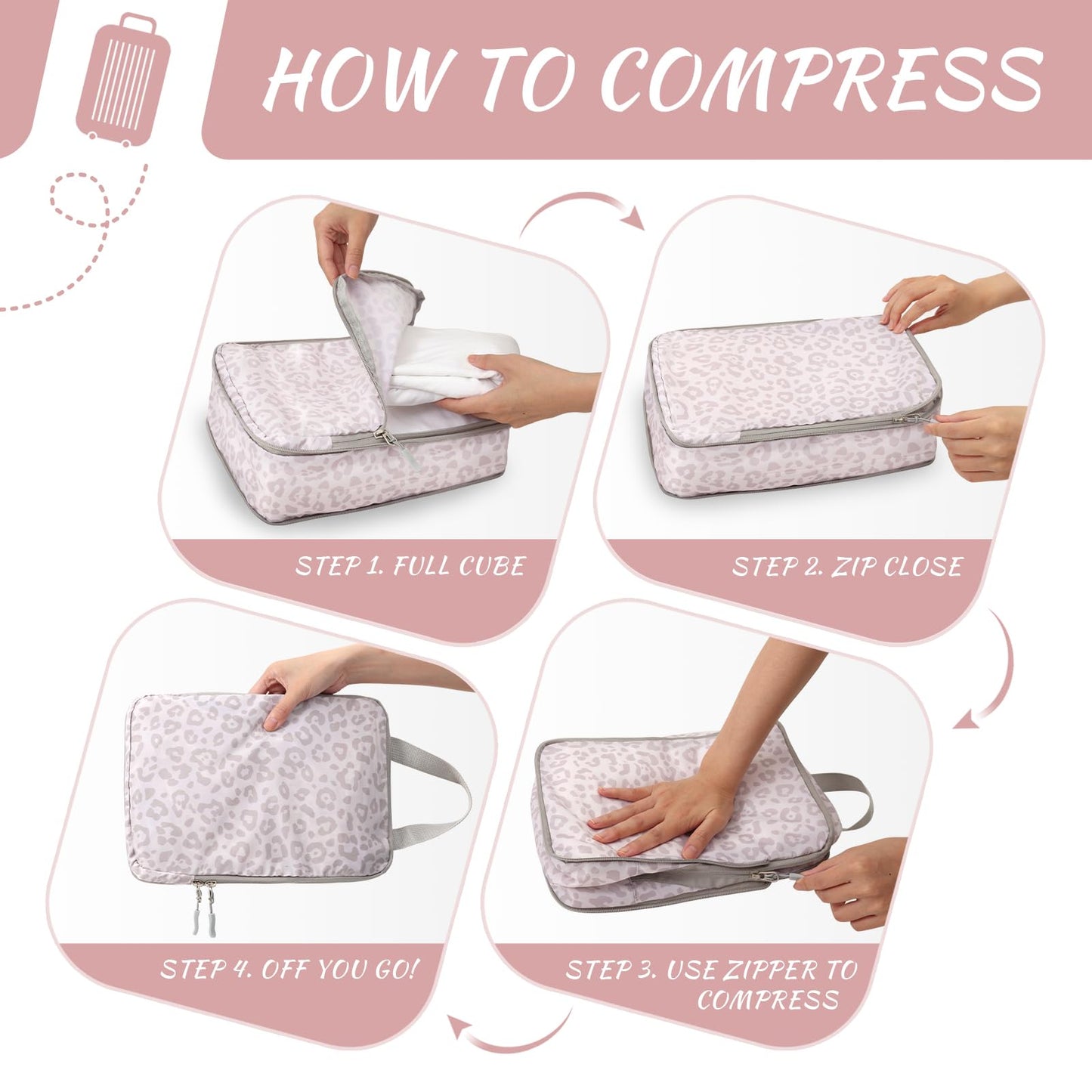 WOOMADA Compression Packing Cubes for Suitcases Travel Essentials 4 Set Expandable Travel Bags Organizer for Luggage(dark grey)