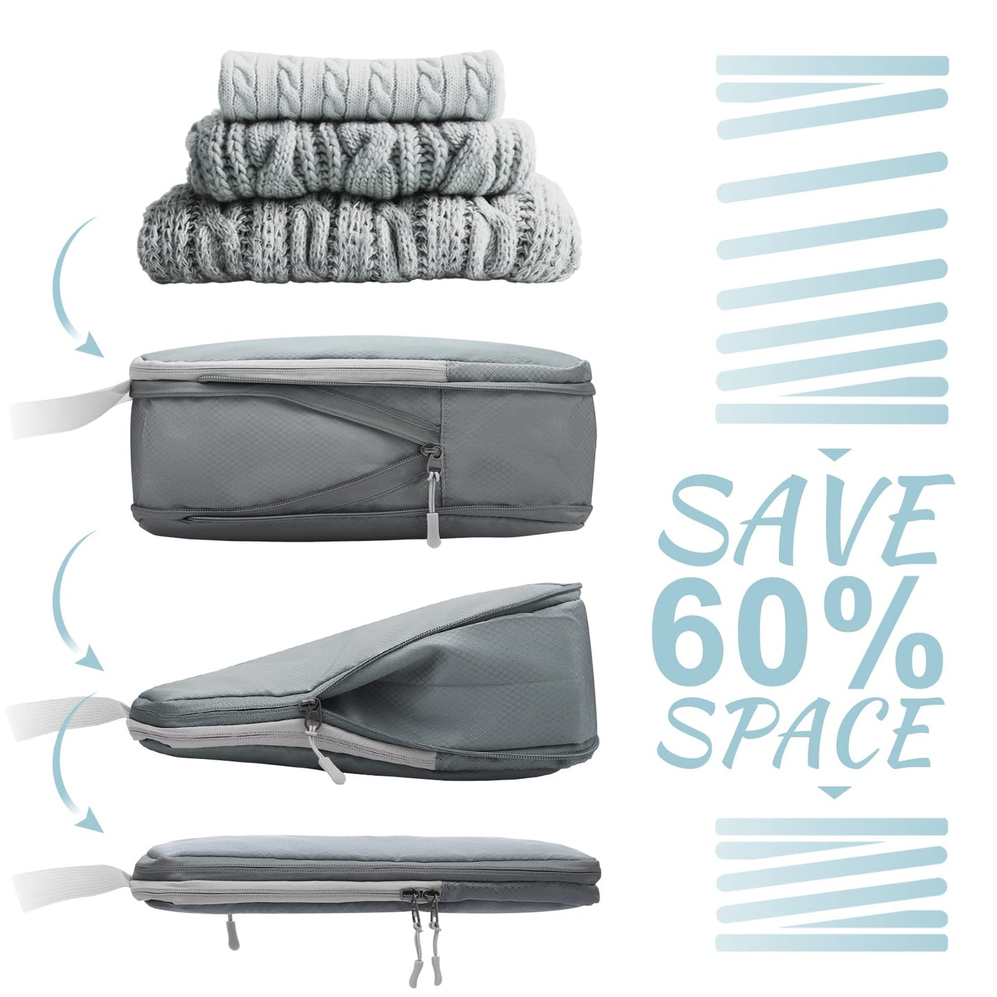 WOOMADA Compression Packing Cubes for Suitcases Travel Essentials 4 Set Expandable Travel Bags Organizer for Luggage(dark grey)