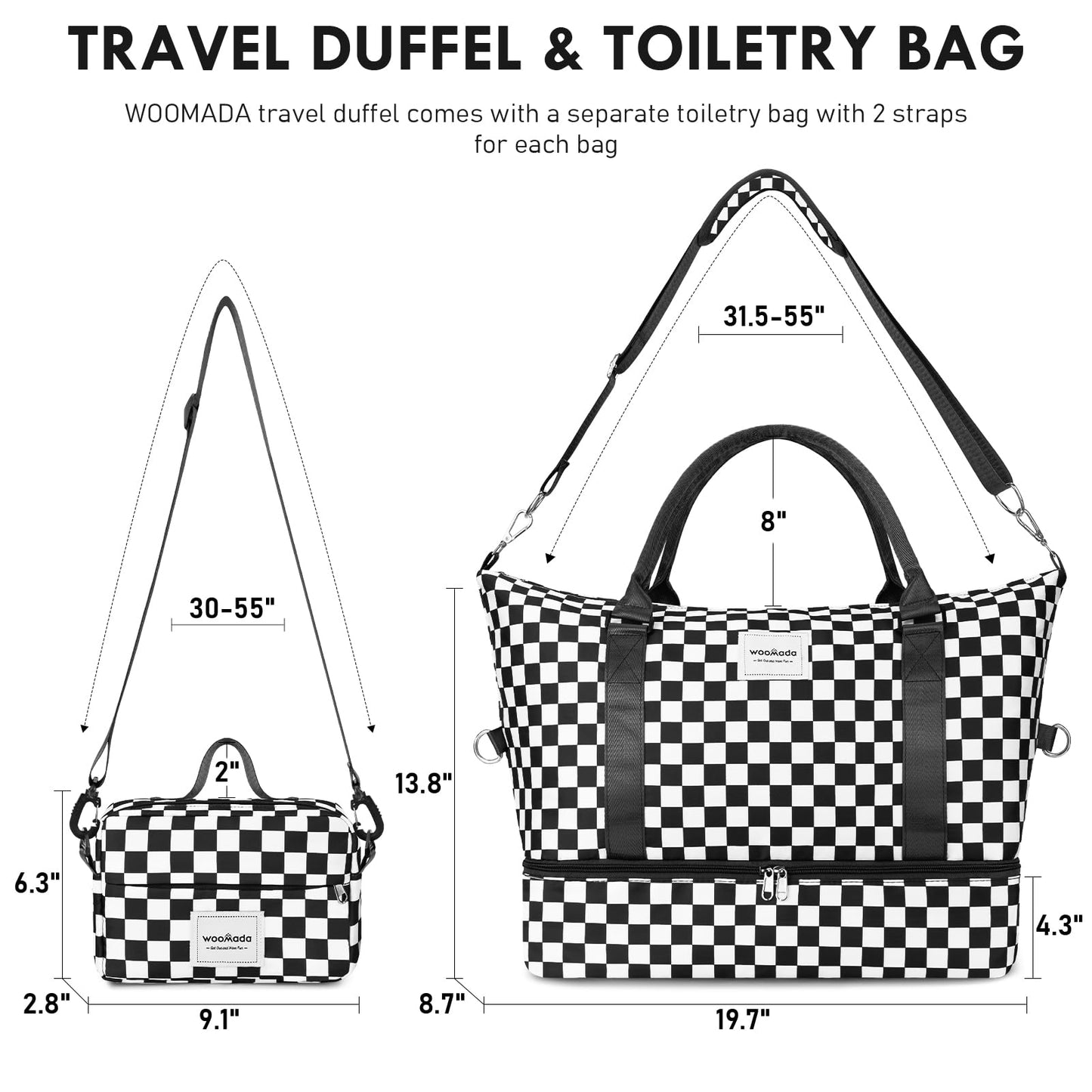 WOOMADA Weekender Overnight Bag for Women, Shoulder Travel Duffel with Shoes Compartment,Gym Bag with Toiletry Bag